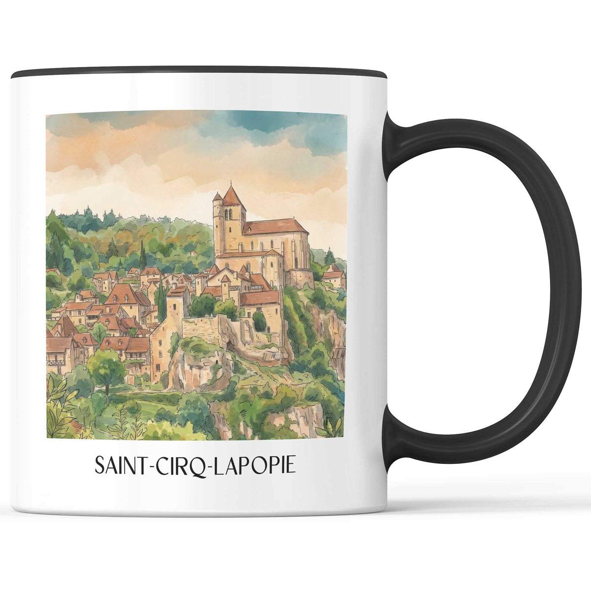 Saint-Cirq-Lapopie Kaffeebecher - Vallée du Lot - Frankreich Becher - Kaffeetasse im Aquarell Stil - favplace
