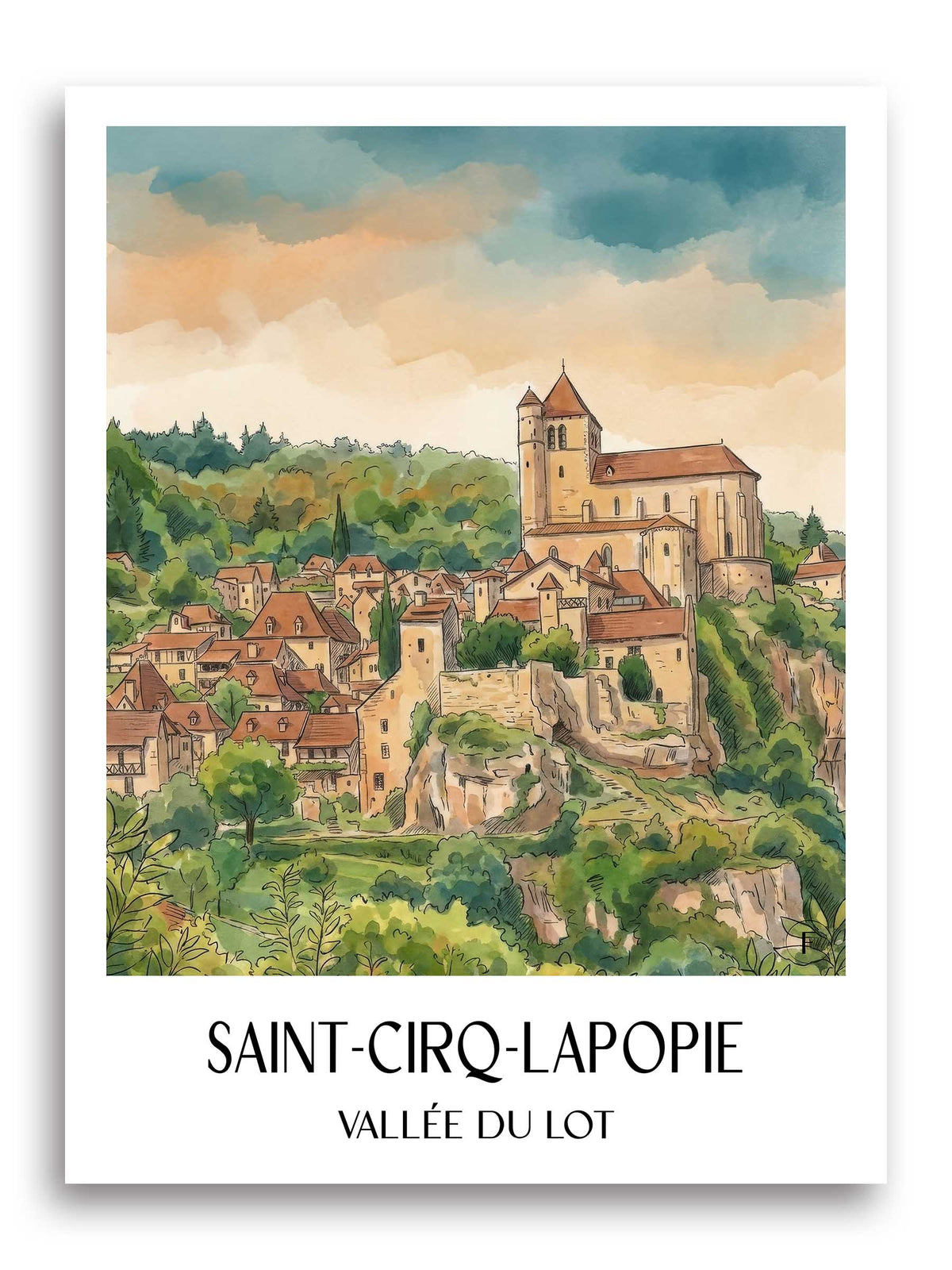 saint-cirq-lapopie-vallée-du-lot-frankreich-poster-aquarell