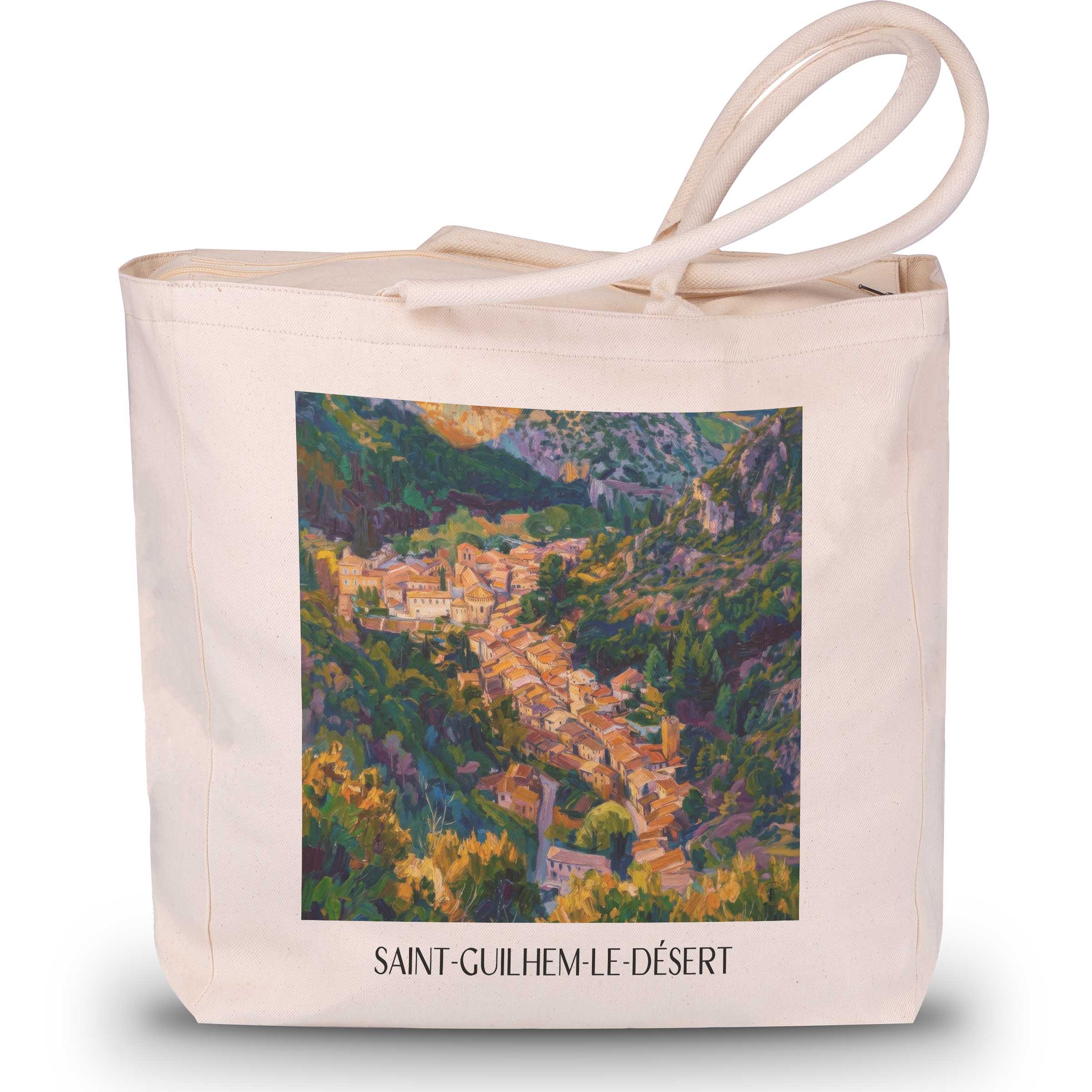 saint-guilhem-le-désert-okzitanien-frankreich-einkaufstasche-oil-painting-oelgemaelde