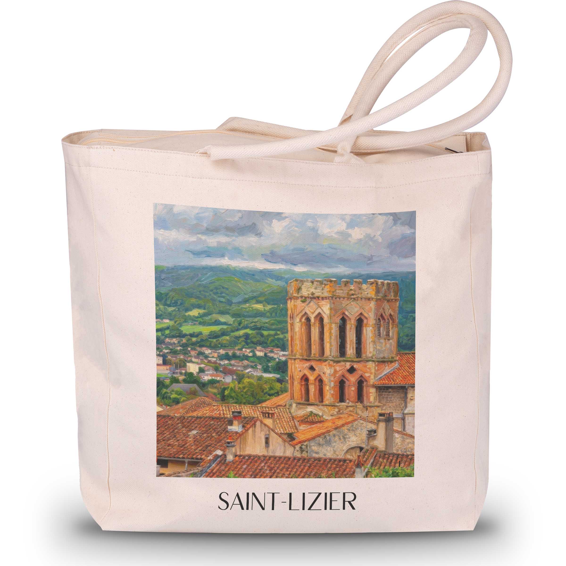 Saint-Lizier Shopping Tasche - Couserans - Frankreich Tote Bag - Einkaufstasche im Ölgemälde Stil - favplace