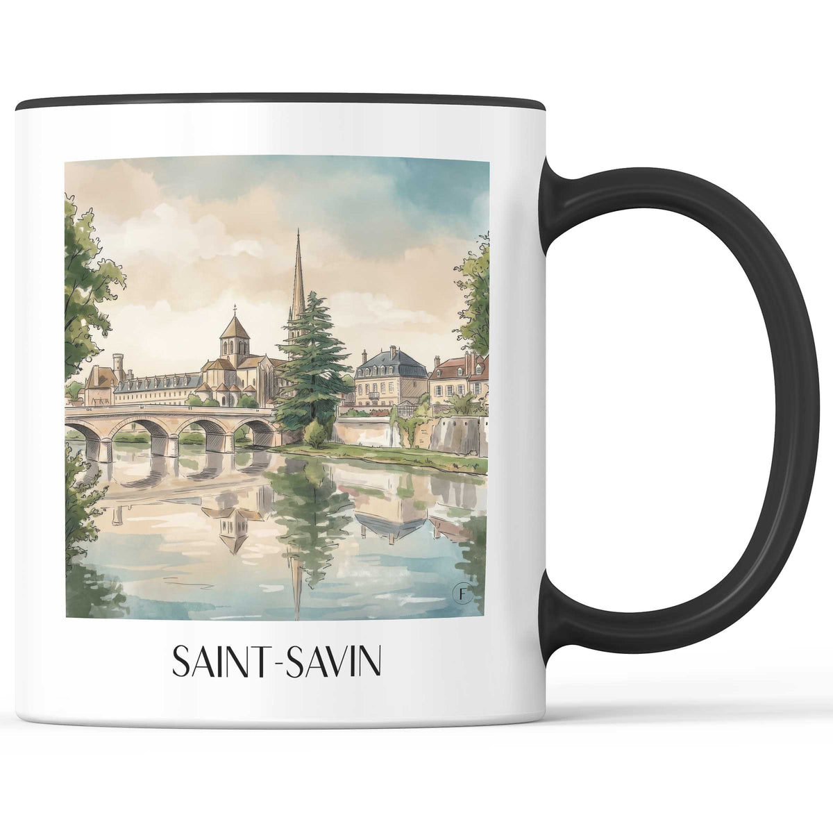 Saint-Savin Kaffeebecher - Vallée de la Gartempe - Frankreich Becher - Kaffeetasse im Aquarell Stil - favplace