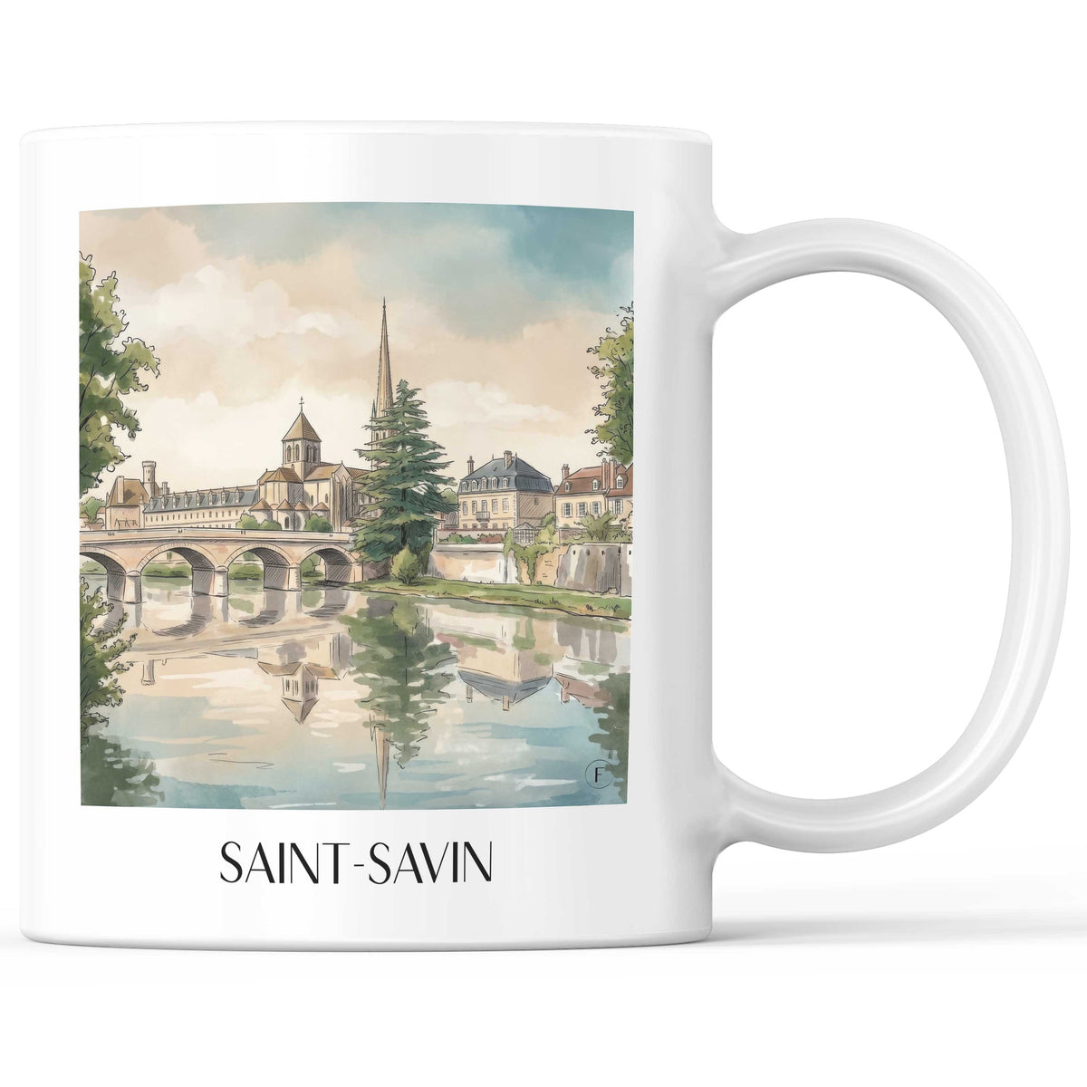 Saint-Savin Kaffeebecher - Vallée de la Gartempe - Frankreich Becher - Kaffeetasse im Aquarell Stil - favplace
