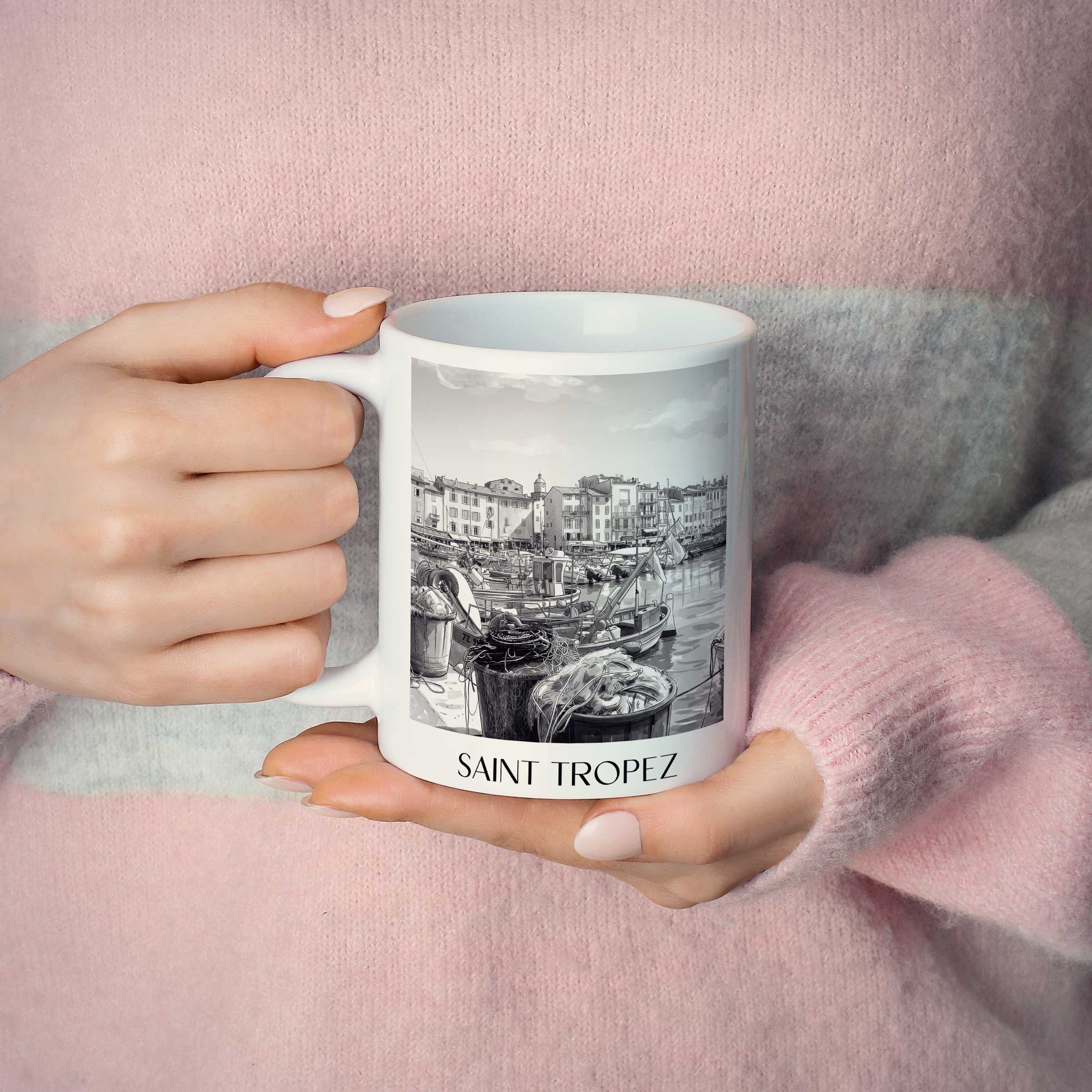 saint-tropez-frankreich-kaffeebecher-aquarell-schwarz-weiss