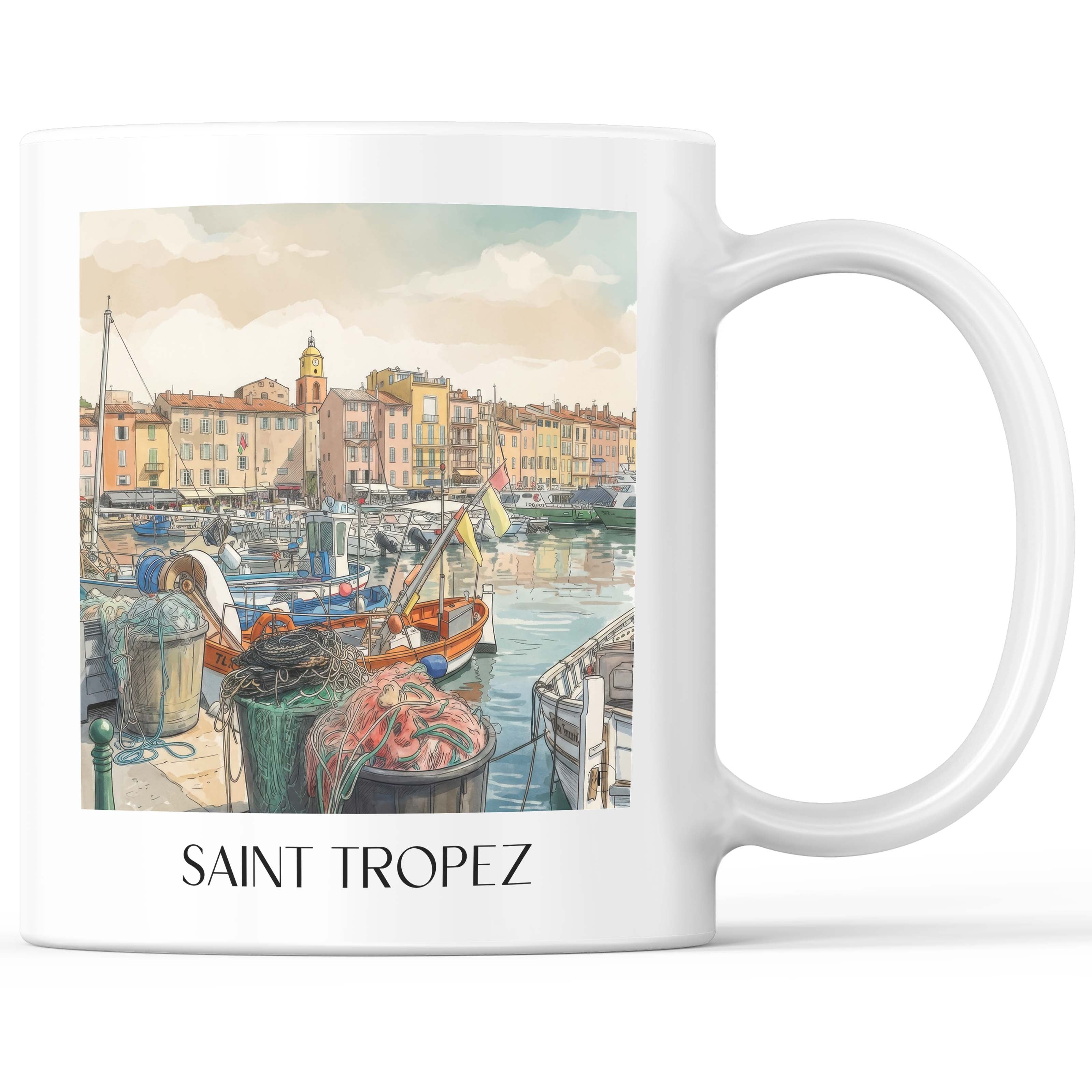 Saint Tropez - Frankreich Becher - Kaffeetasse im Aquarell Stil - favplace