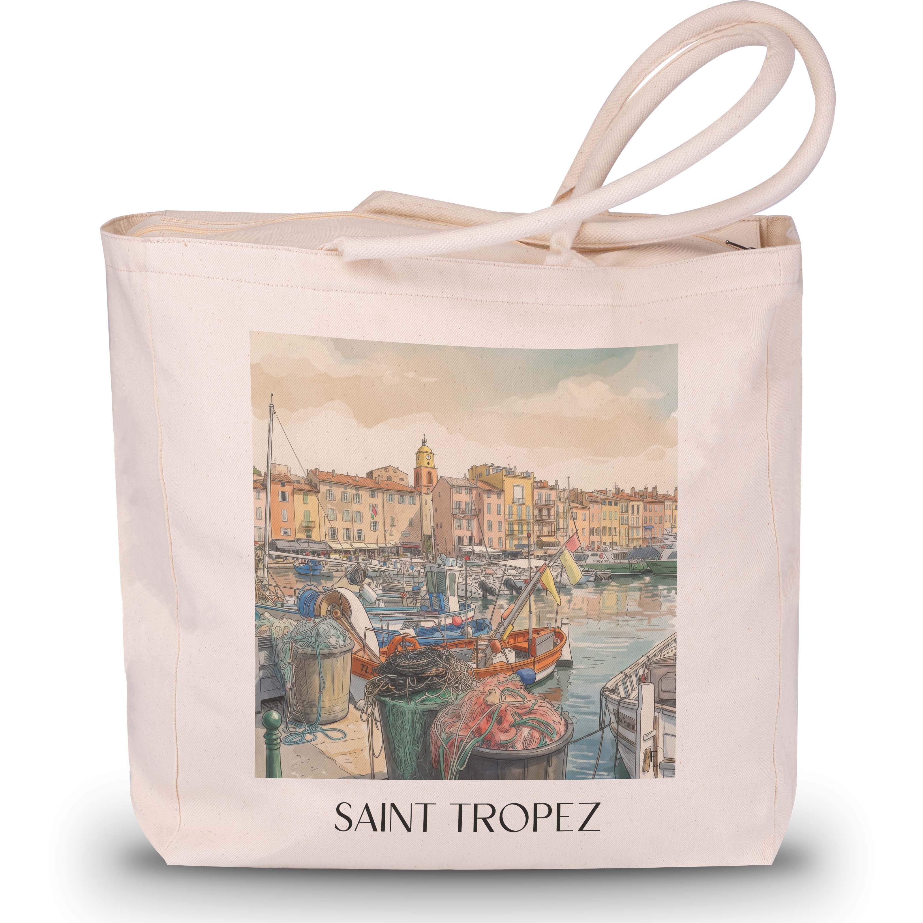 Saint Tropez - Frankreich Tote Bag - Einkaufstasche im Aquarell Stil - favplace