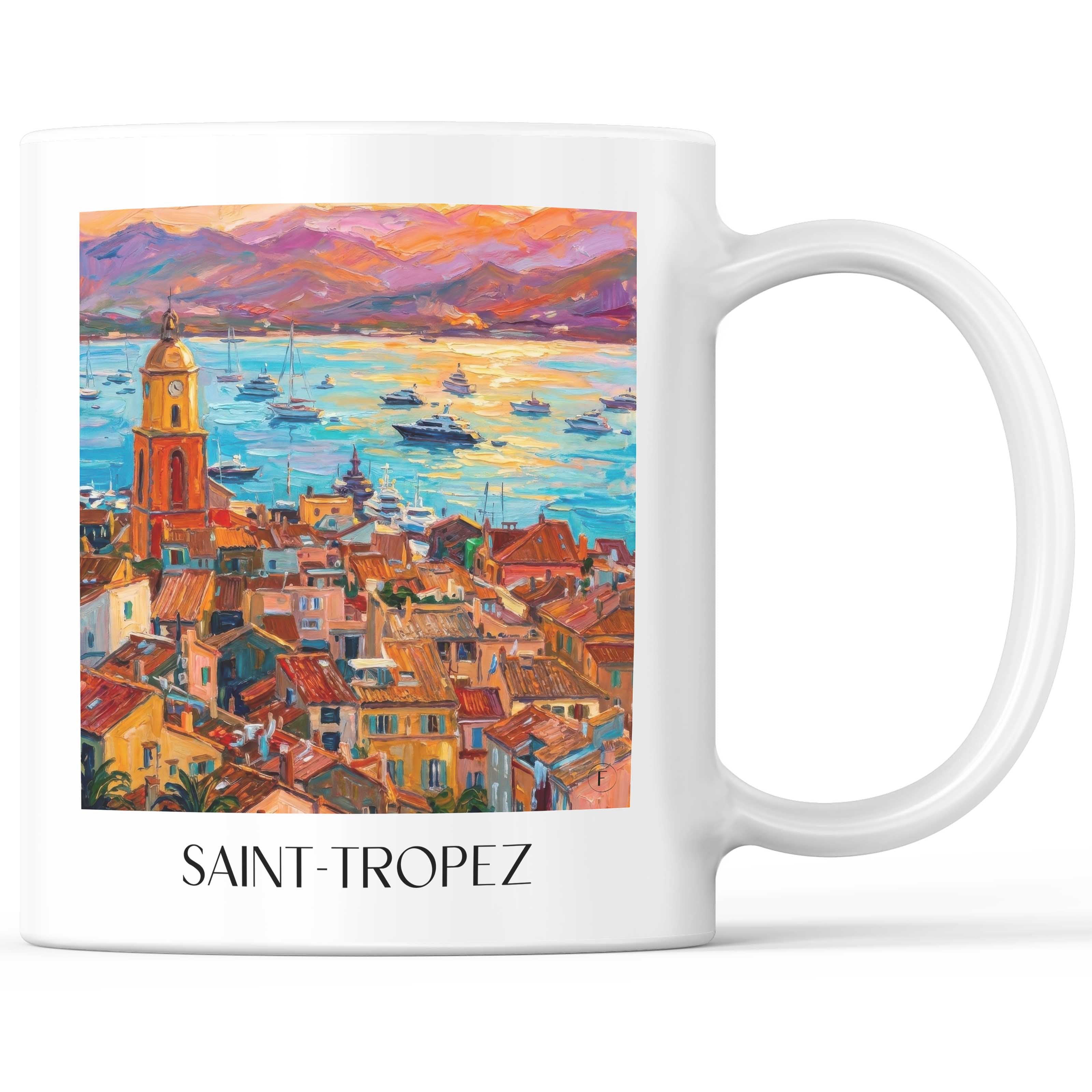 Saint-Tropez Kaffeebecher - Côte d´Azur - Frankreich Becher - Kaffeetasse im Ölgemälde Stil - favplace