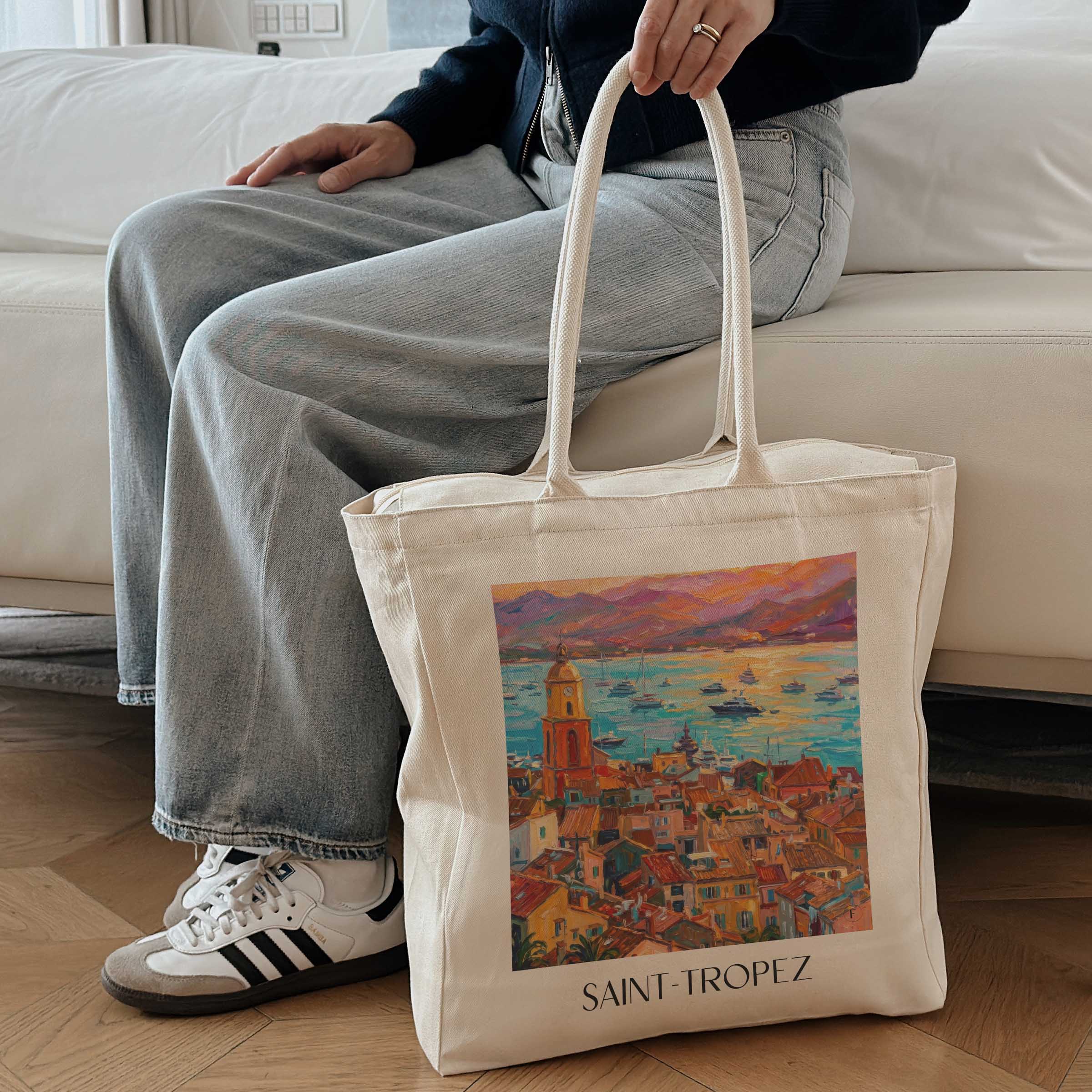 saint-tropez-côte-d´azur-frankreich-einkaufstasche-oil-painting-oelgemaelde