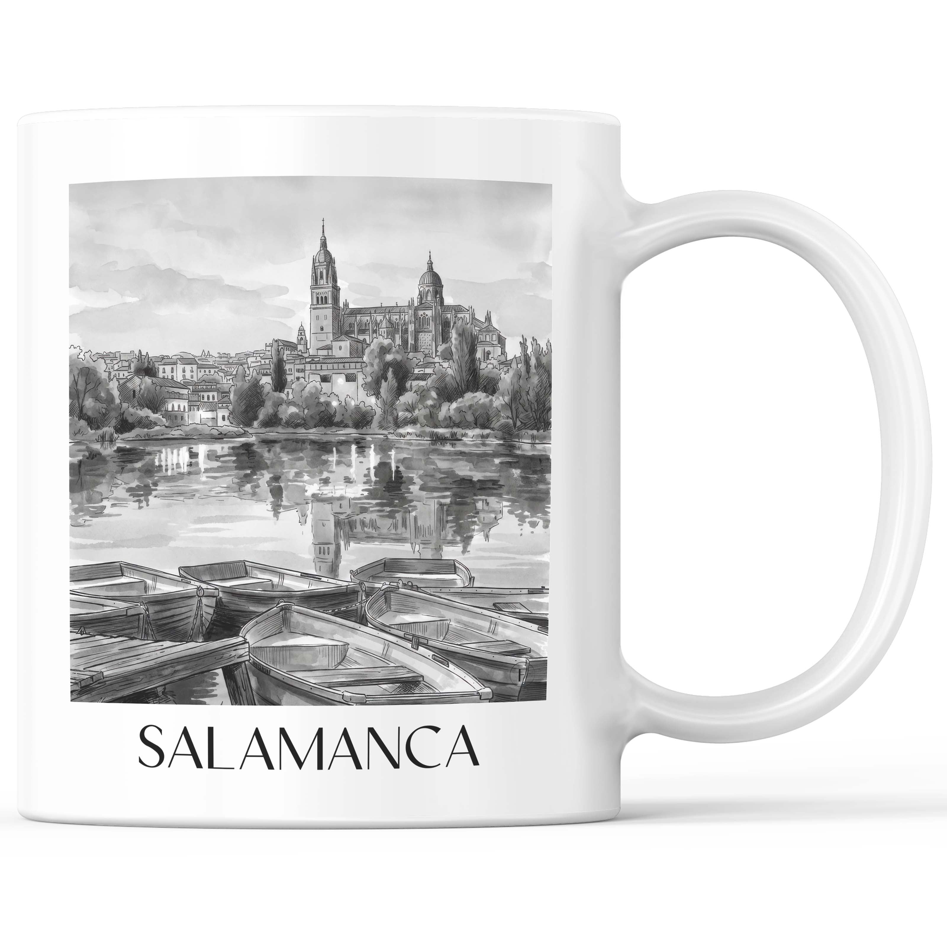 Salamanca Kaffeebecher - Spanien - Spanien Becher - Kaffeetasse im Aquarell Schwarz-Weiß Stil - favplace