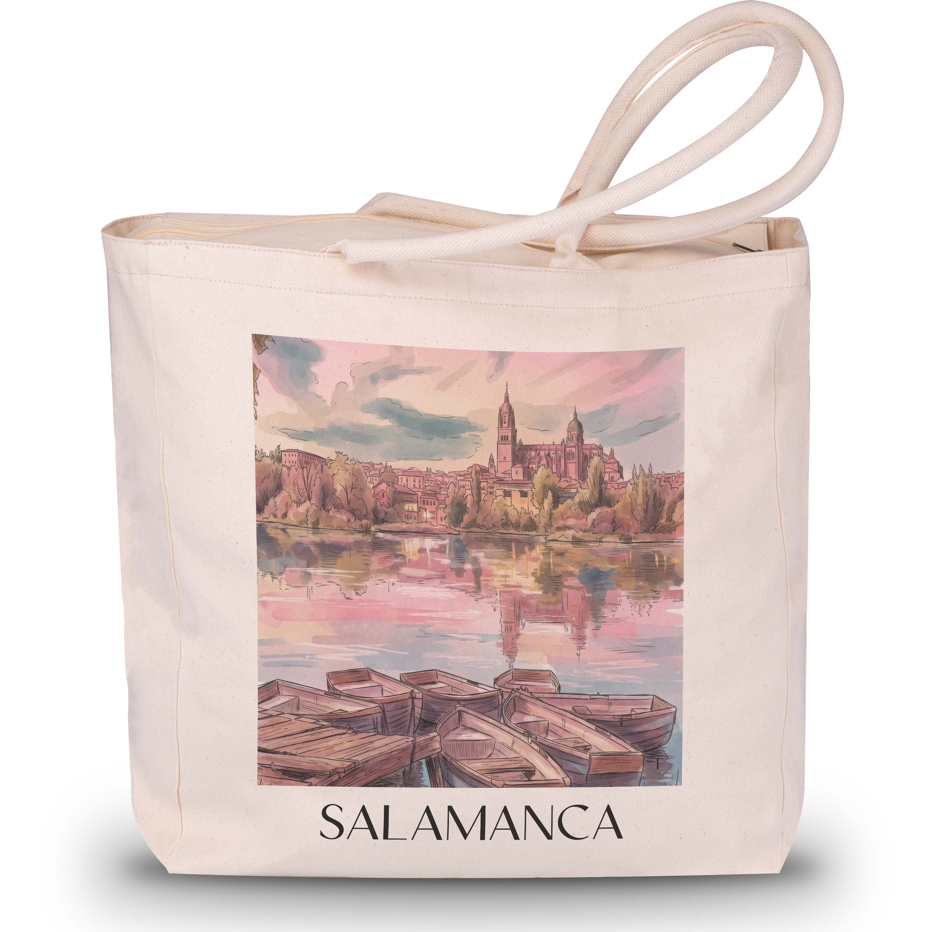 Salamanca Shopping Tasche - Spanien - Spanien Tote Bag - Einkaufstasche im Aquarell Pink Stil - favplace