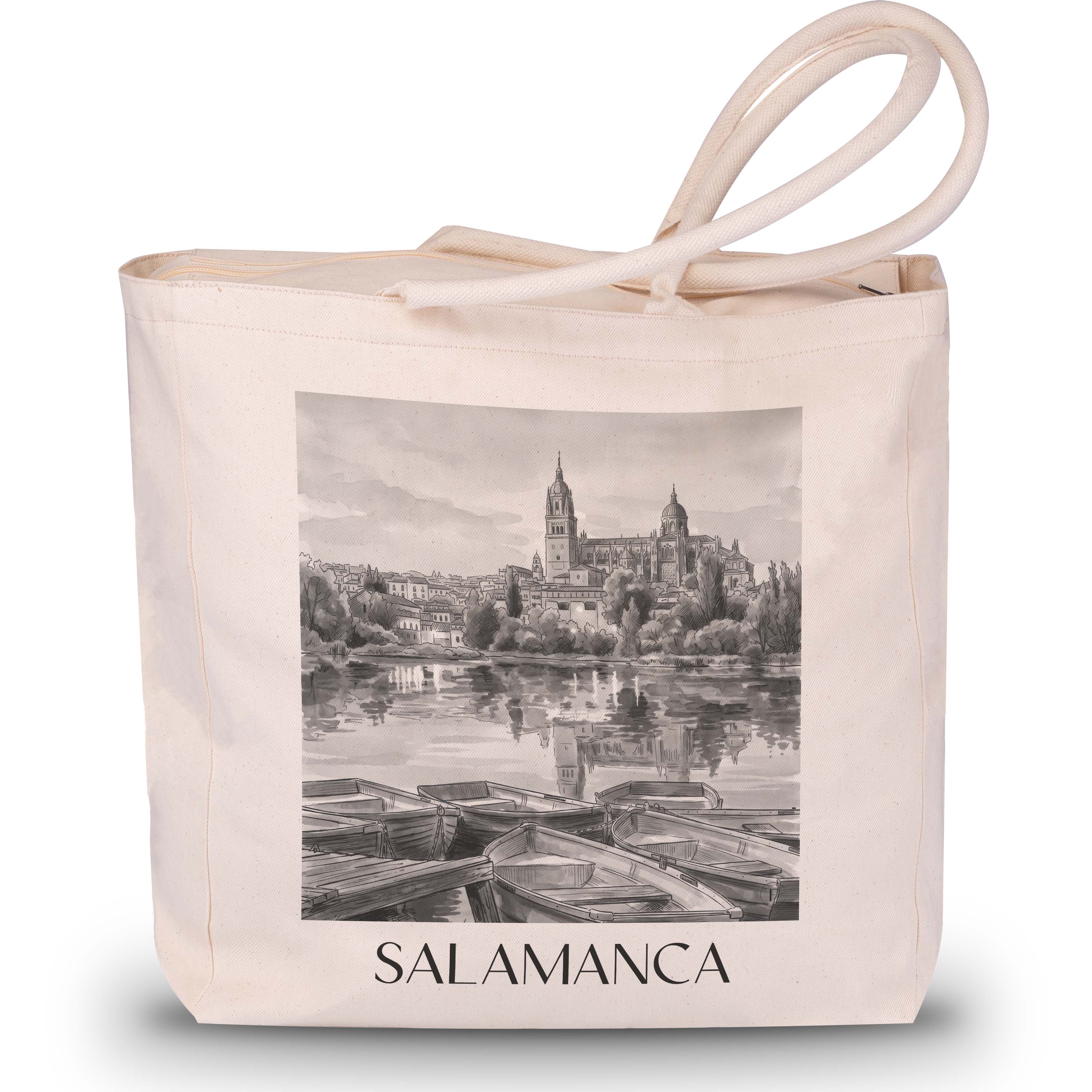 Salamanca Shopping Tasche - Spanien - Spanien Tote Bag - Einkaufstasche im Aquarell Schwarz-Weiß Stil - favplace