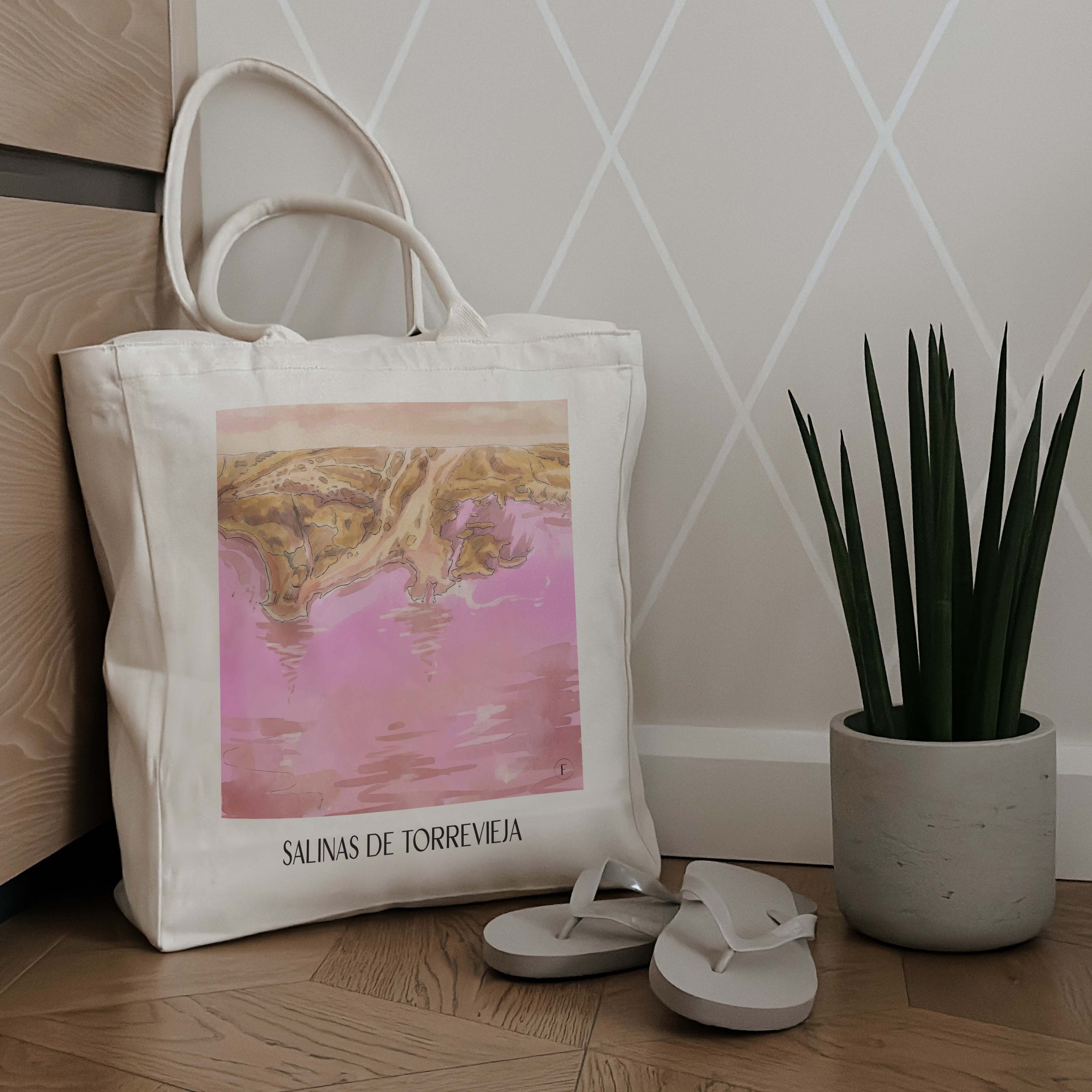 salinas-de-torrevieja-spanien-spanien-einkaufstasche-aquarell-pink-rosa