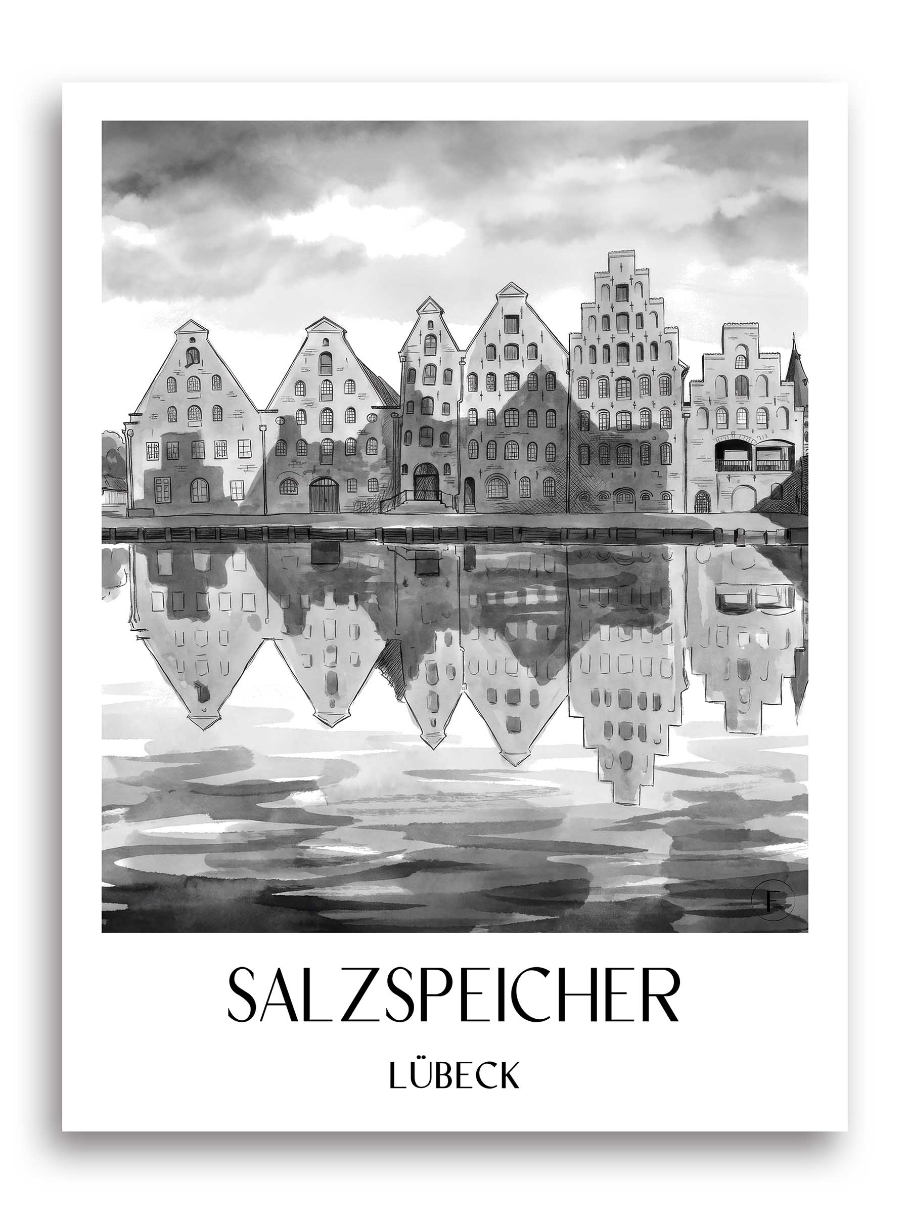 salzspeicher-lübeck-deutschland-poster-aquarell-schwarz-weiss