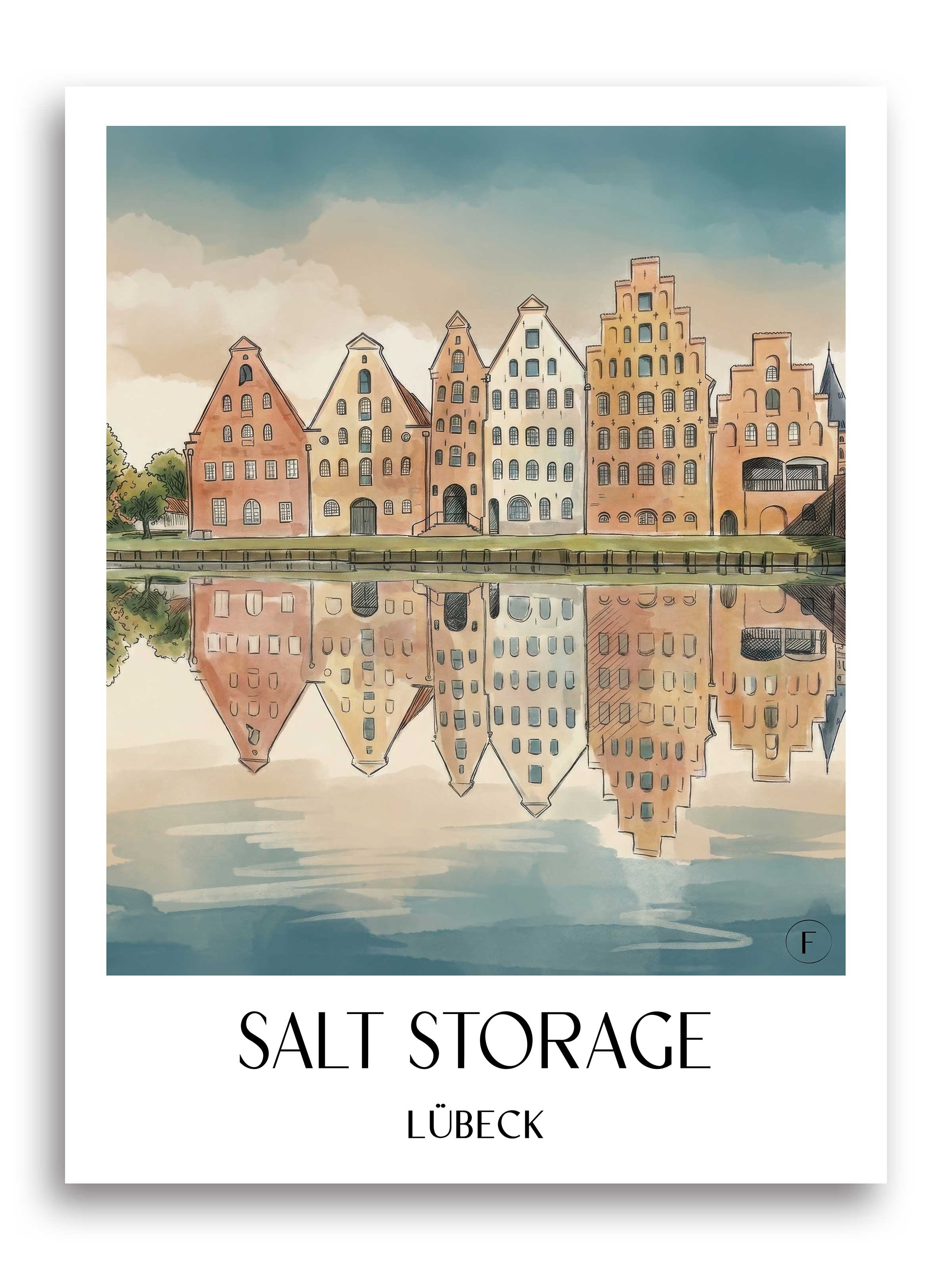 Salzspeicher Poster - Lübeck - Deutschland Kunstdruck - Aquarell von A4 bis A1 - favplace