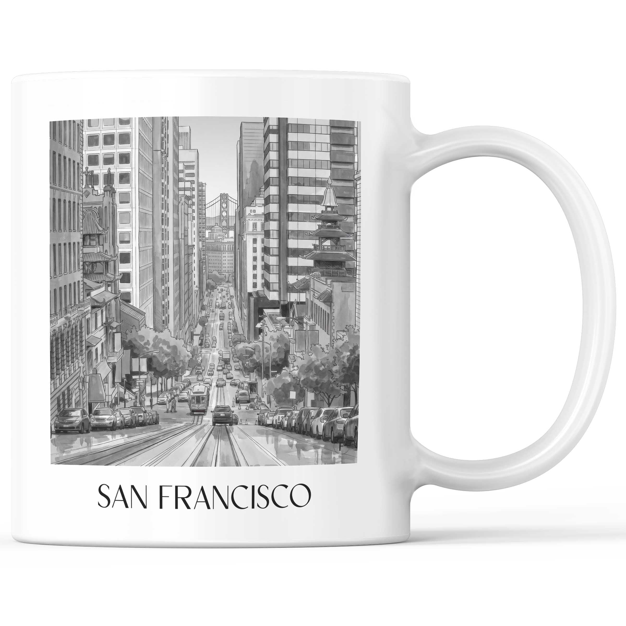 San Francisco - USA Becher - Kaffeetasse im Aquarell Schwarz-Weiß Stil - favplace