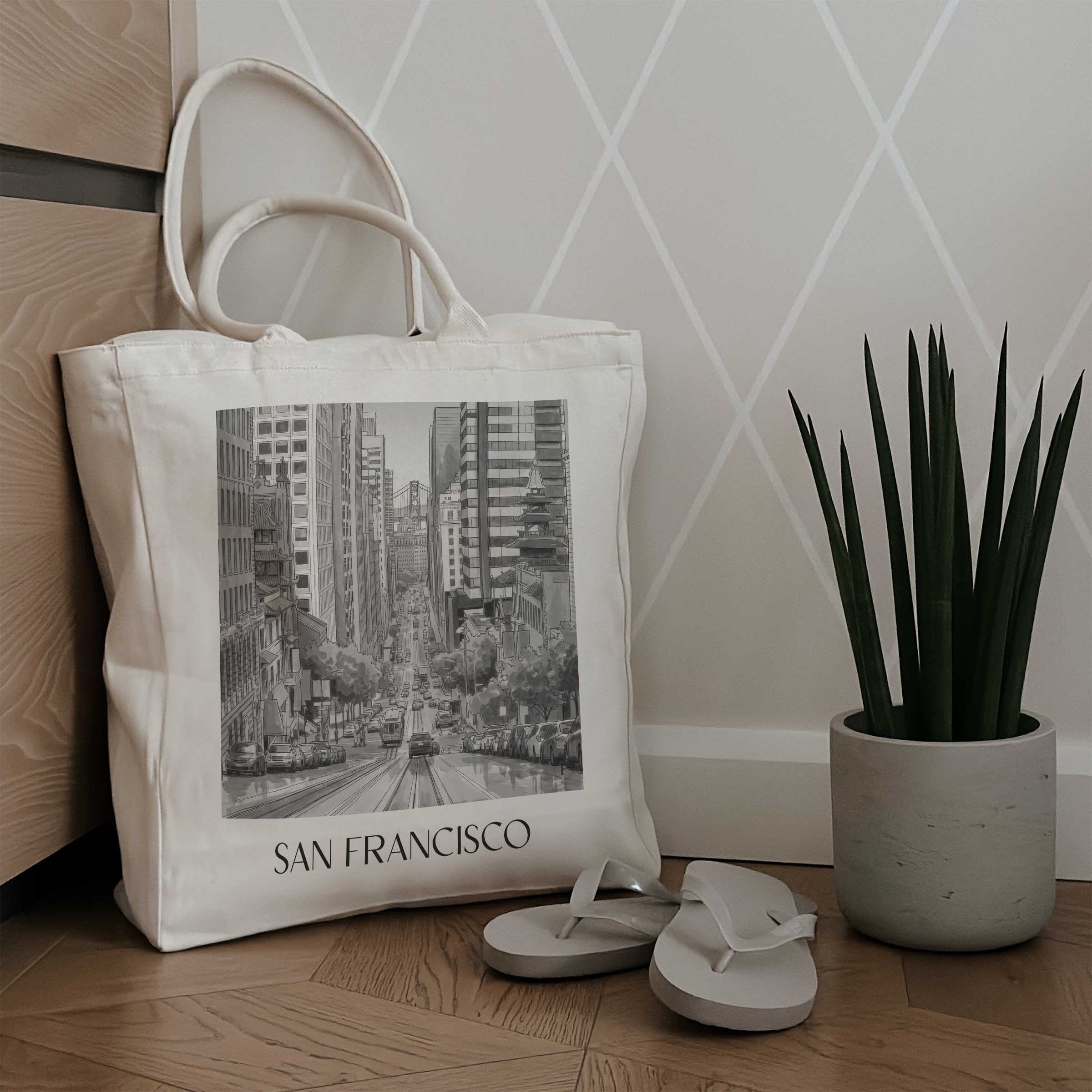 san-francisco-usa-einkaufstasche-aquarell-schwarz-weiss