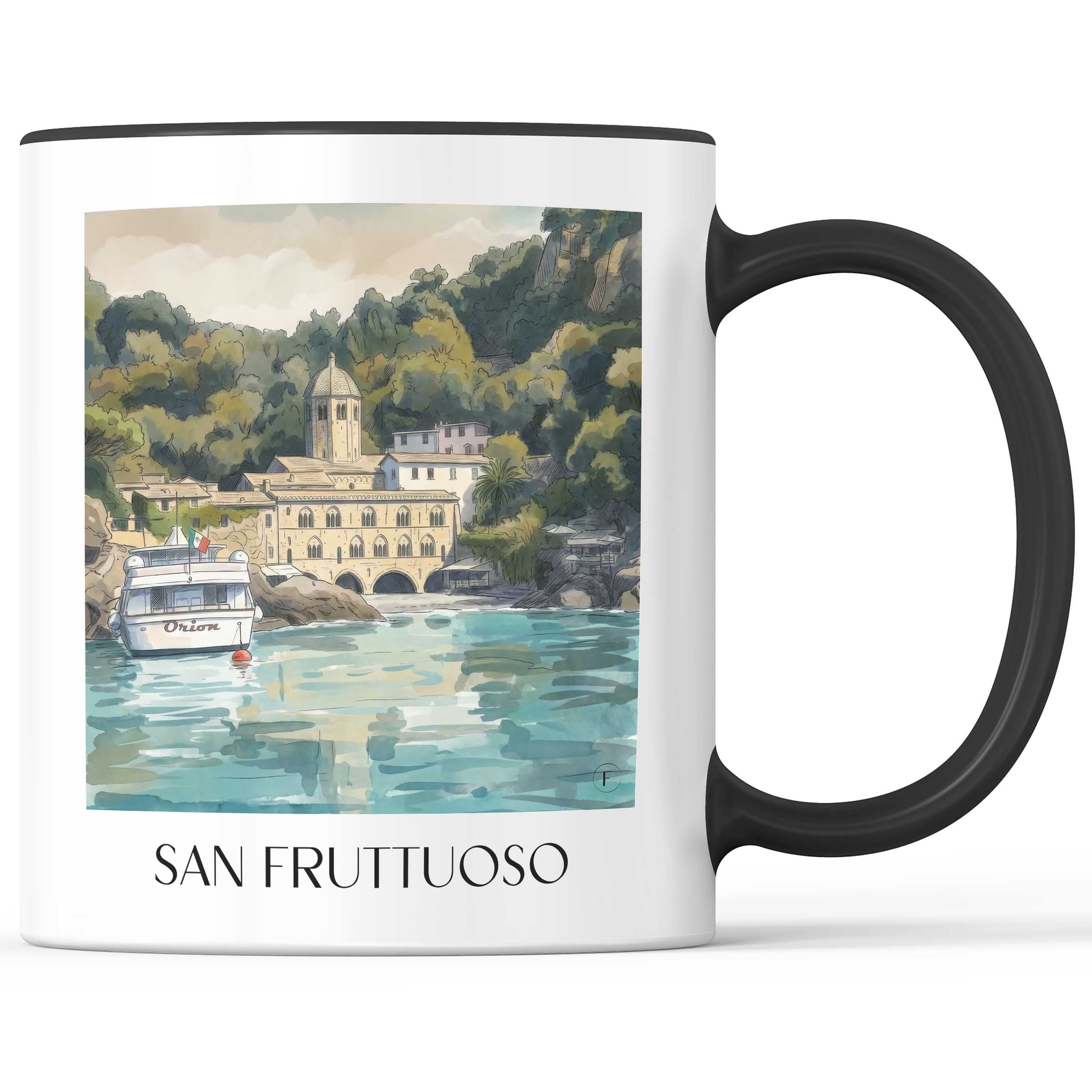 San Fruttuoso Kaffeebecher - Camogli - Italien Becher - Kaffeetasse im Aquarell Stil - favplace