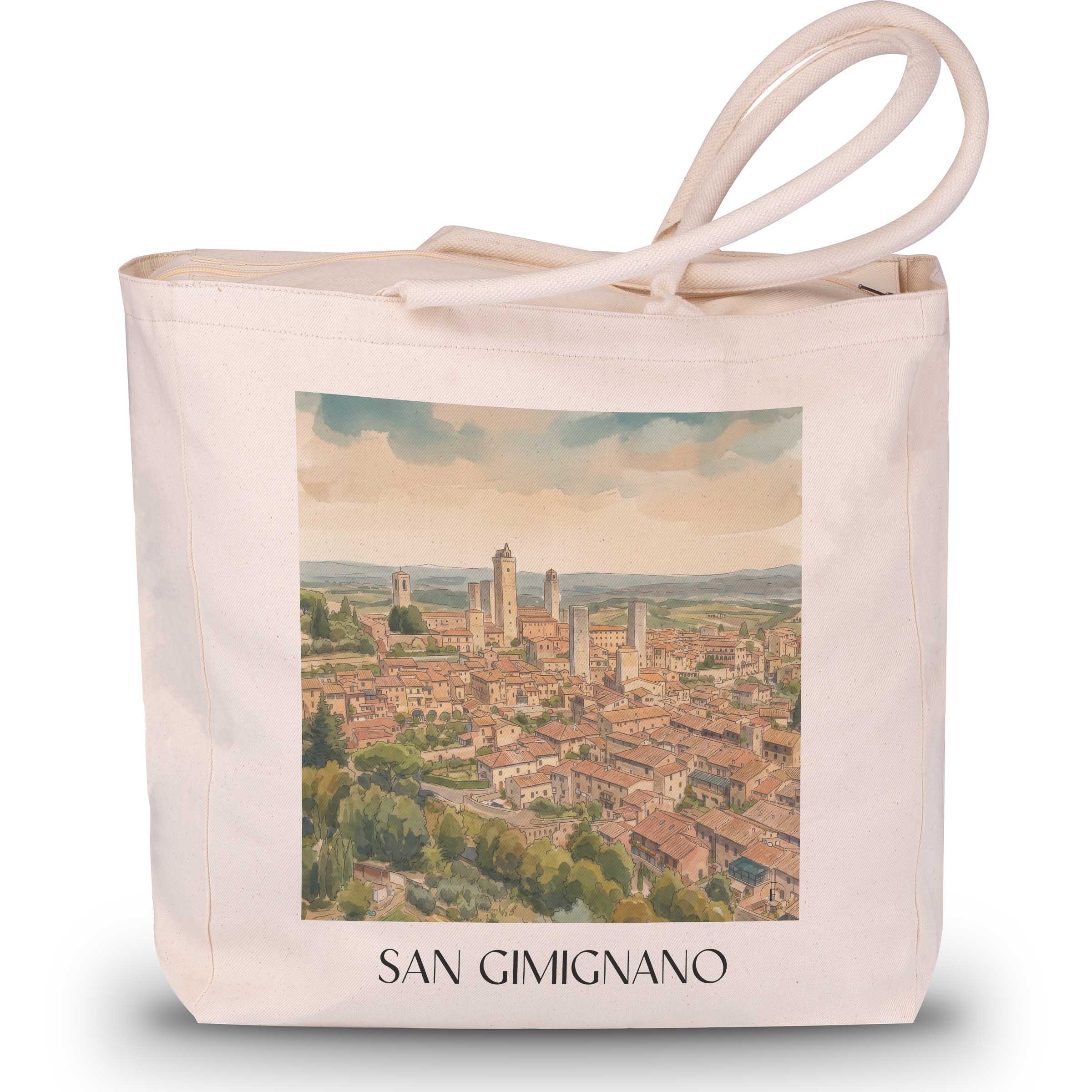 San Gimignano Shopping Tasche - Toskana - Italien Tote Bag - Einkaufstasche im Aquarell Stil - favplace
