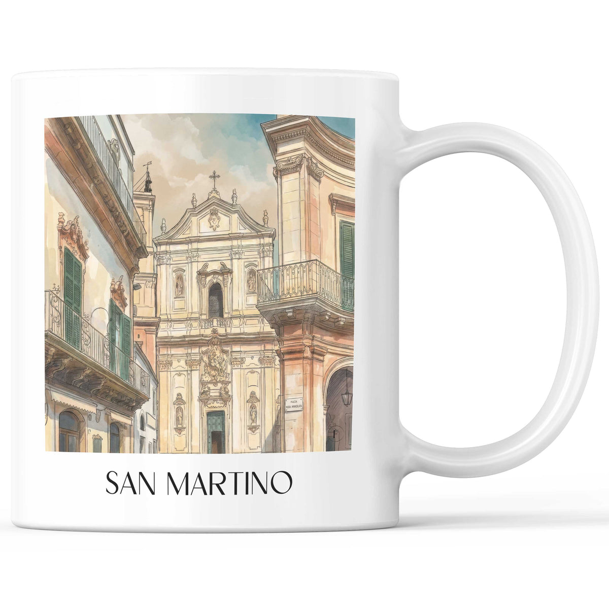 San Martino Kaffeebecher - Martina Franca - Italien Becher - Kaffeetasse im Aquarell Stil - favplace