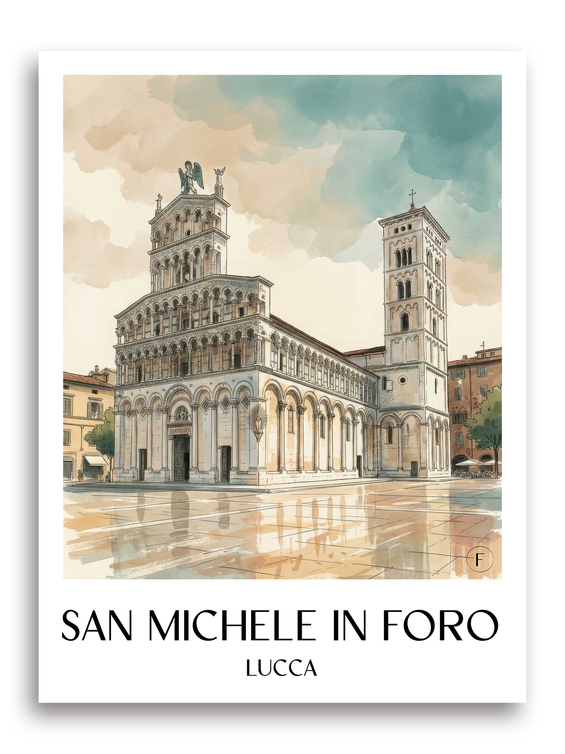 san-michele-in-foro-lucca-italien-poster-aquarell