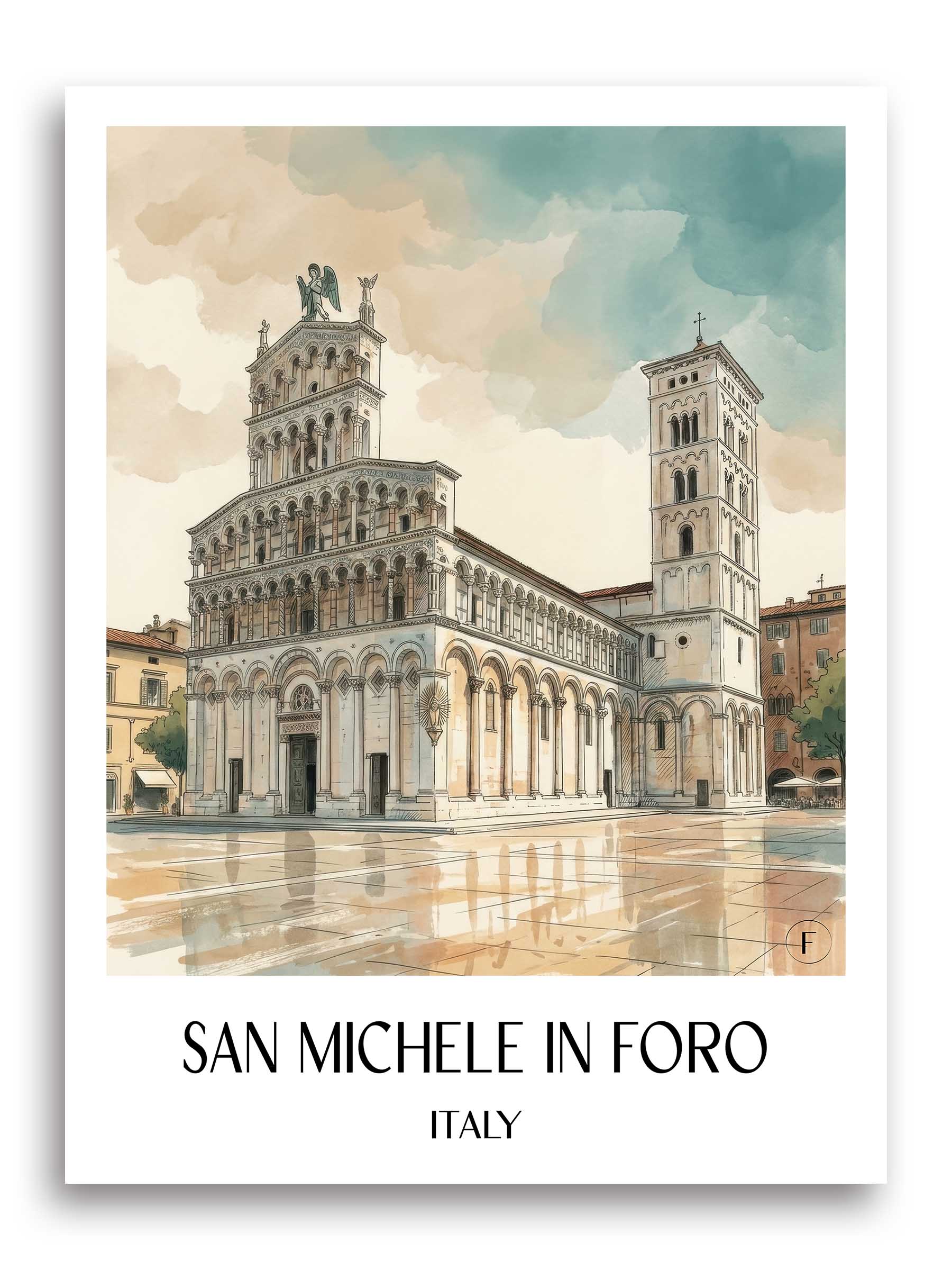 San Michele in Foro Poster - Lucca - Italien Kunstdruck - Aquarell von A4 bis A1 - favplace