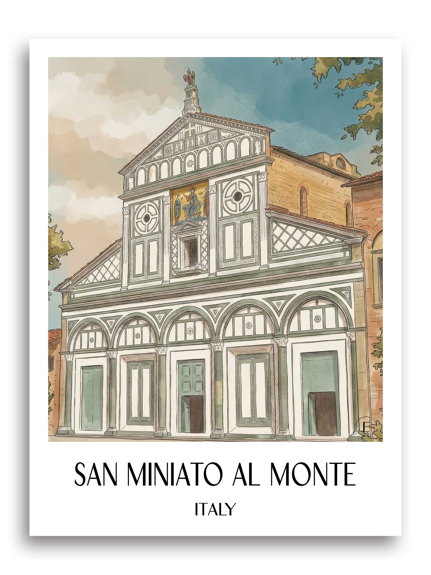 San Miniato al Monte Poster - Florenz - Italien Kunstdruck - Aquarell von A4 bis A1 - favplace