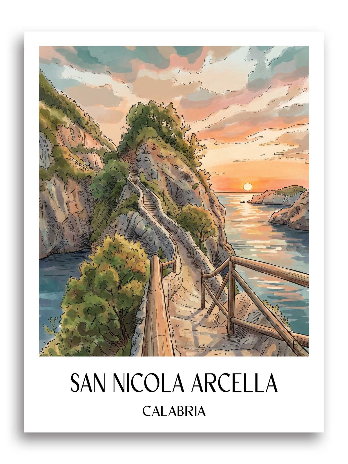 San Nicola Arcella Poster - Kalabrien - Italien Kunstdruck - Aquarell von A4 bis A1 - favplace