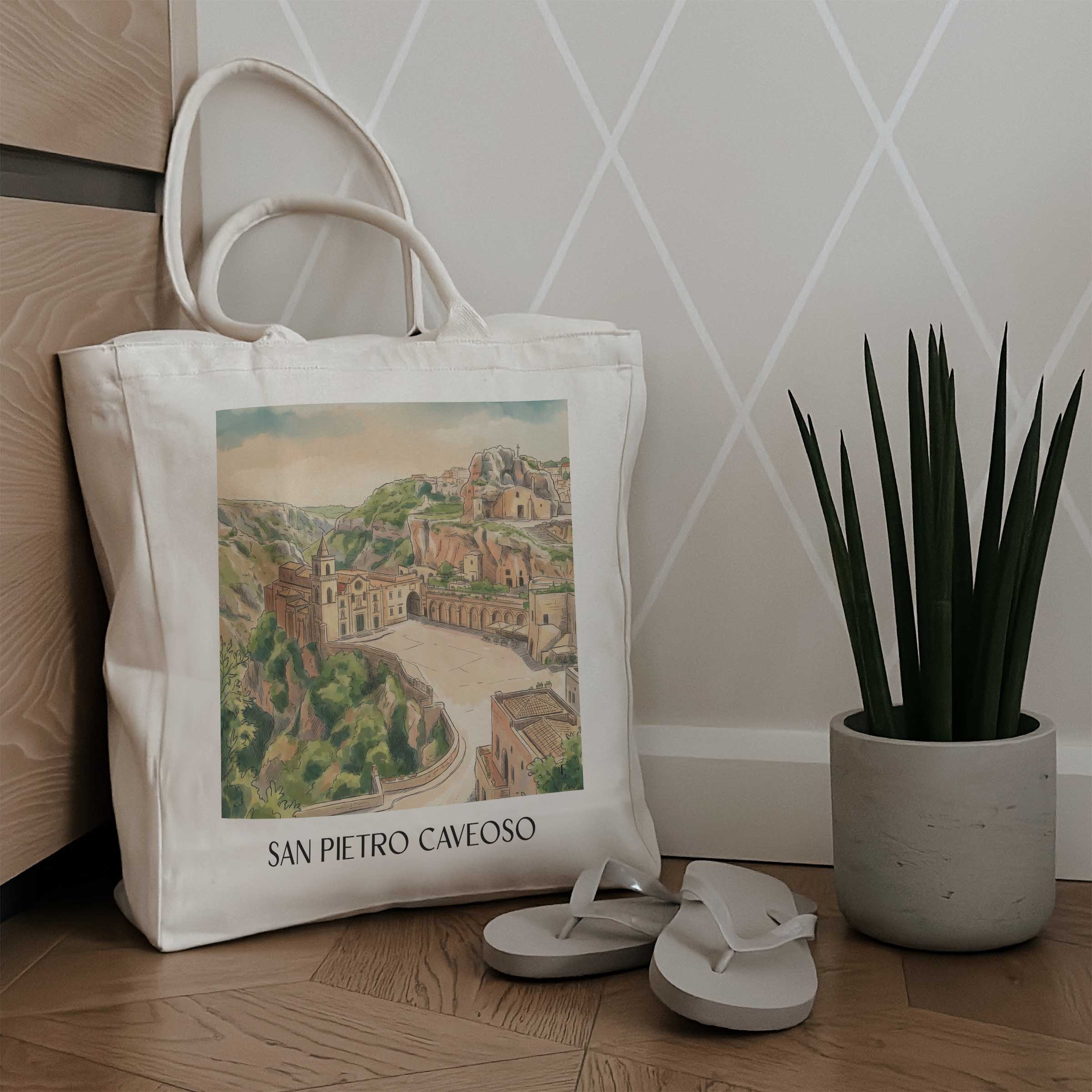 san-pietro-caveoso-matera-italien-einkaufstasche-aquarell