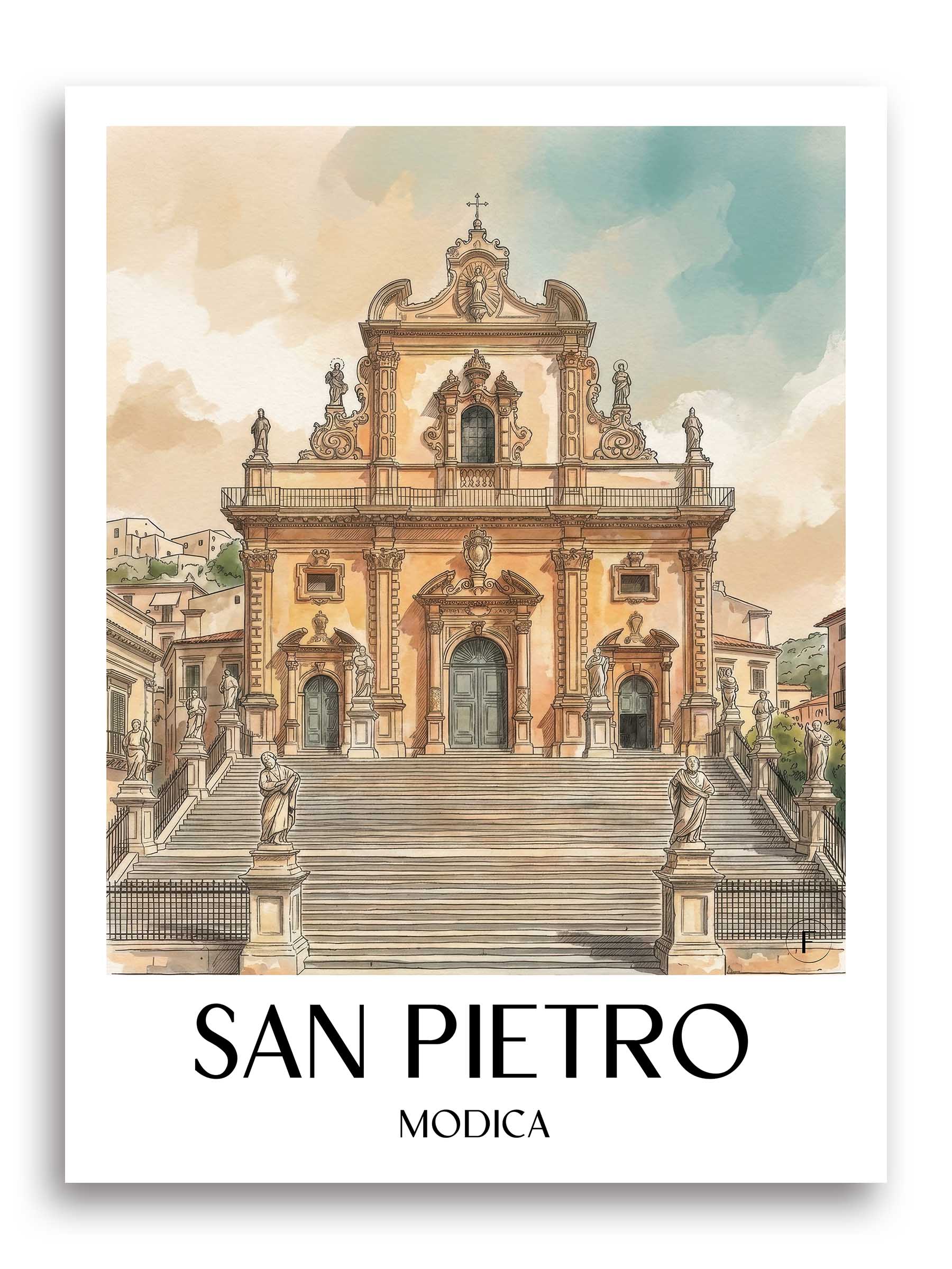 San Pietro Poster - Modica - Italien Kunstdruck - Aquarell von A4 bis A1 - favplace