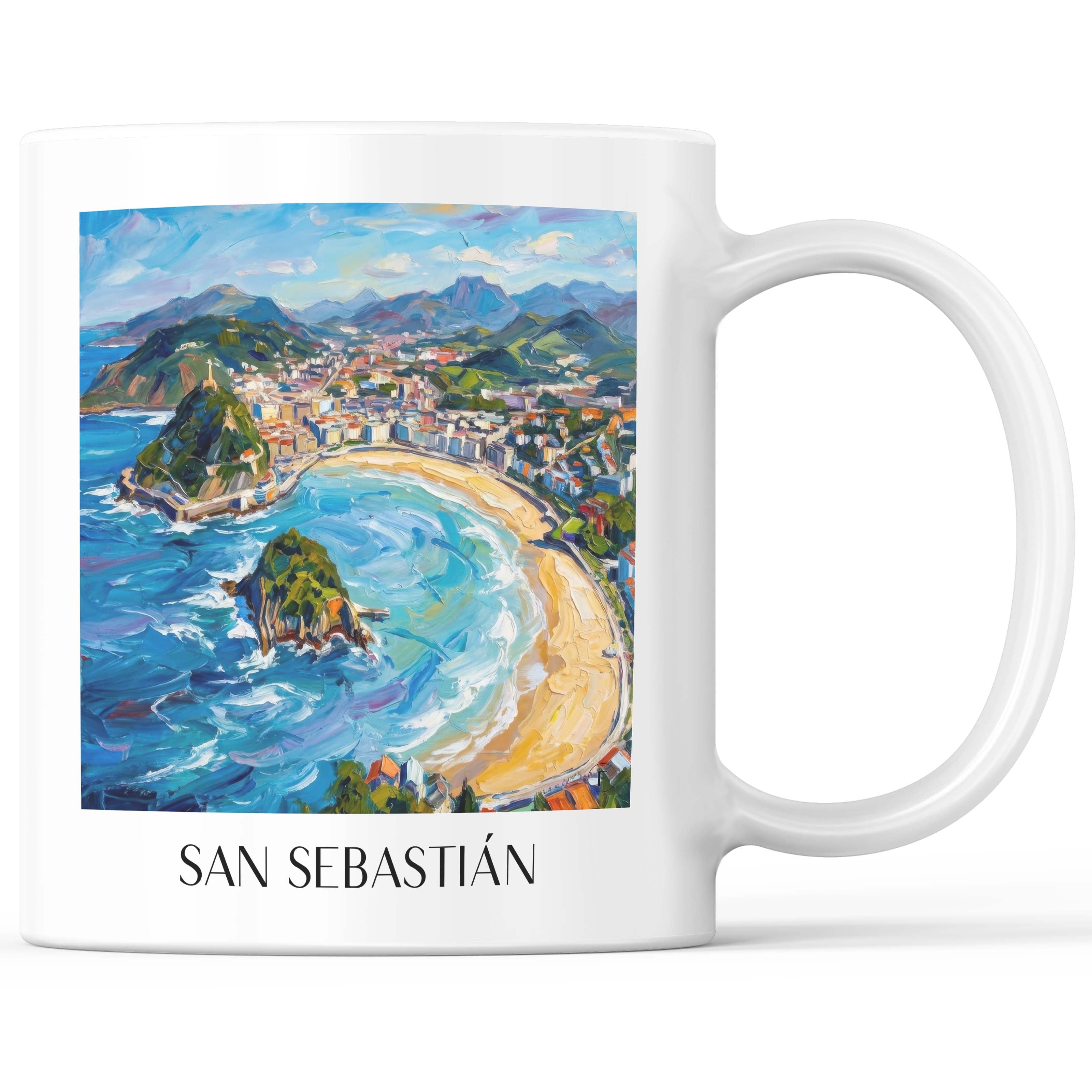 San Sebastián Kaffeebecher - Spanien - Spanien Becher - Kaffeetasse im Ölgemälde Stil - favplace