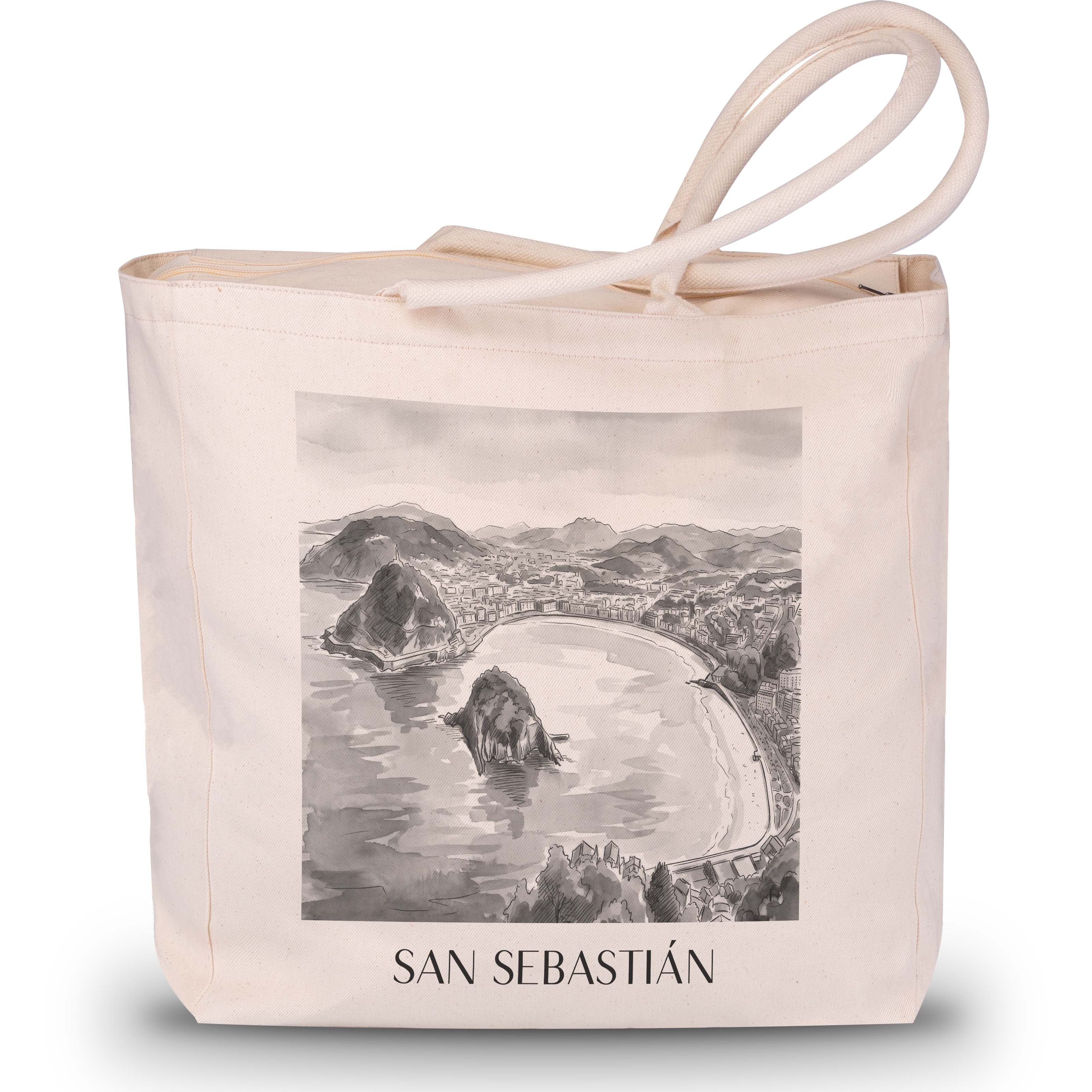 san-sebastián-spanien-spanien-einkaufstasche-aquarell-schwarz-weiss