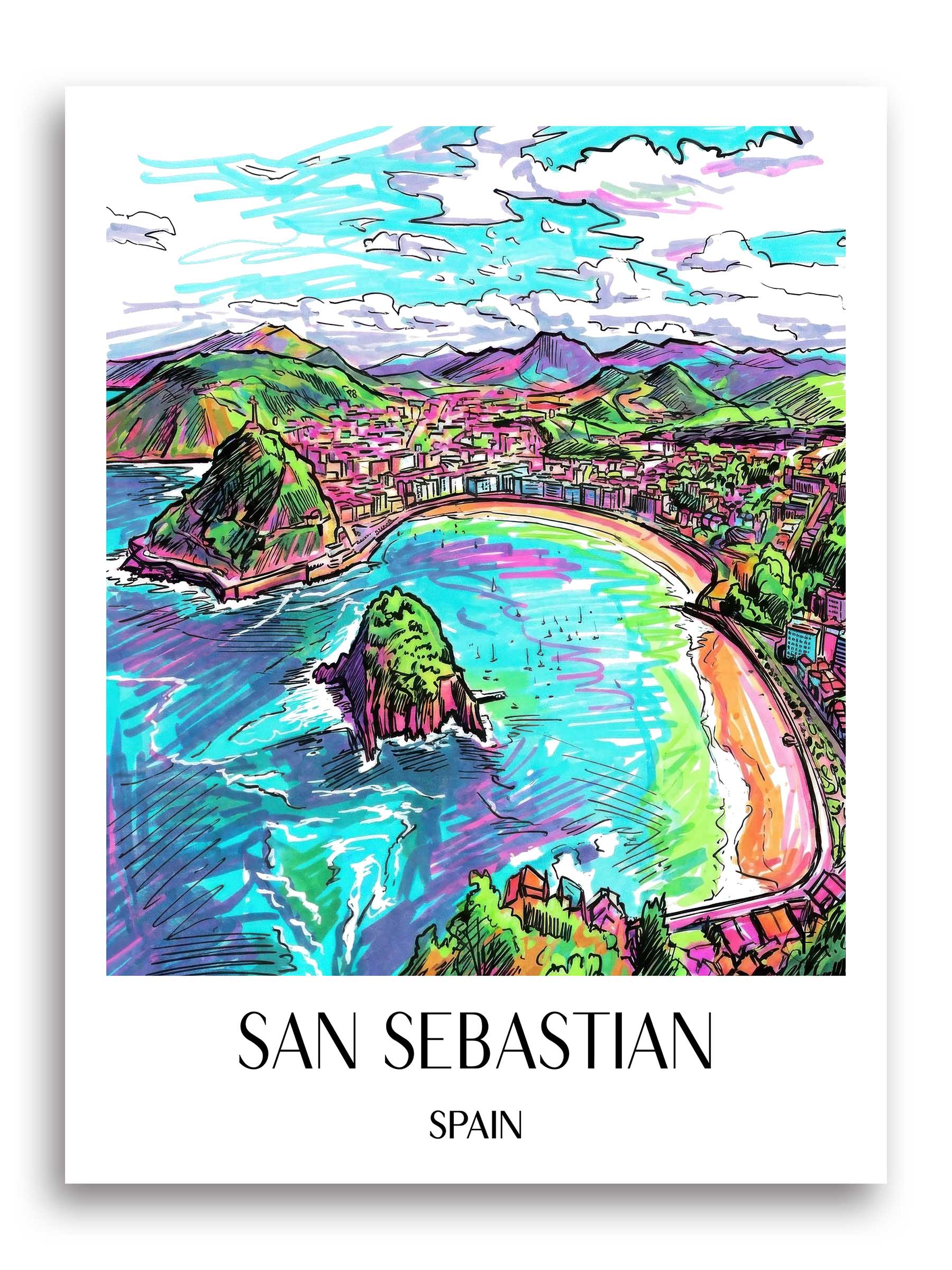 San Sebastian Poster - - Spanien Kunstdruck - Tag Graffiti von A4 bis A1 - favplace