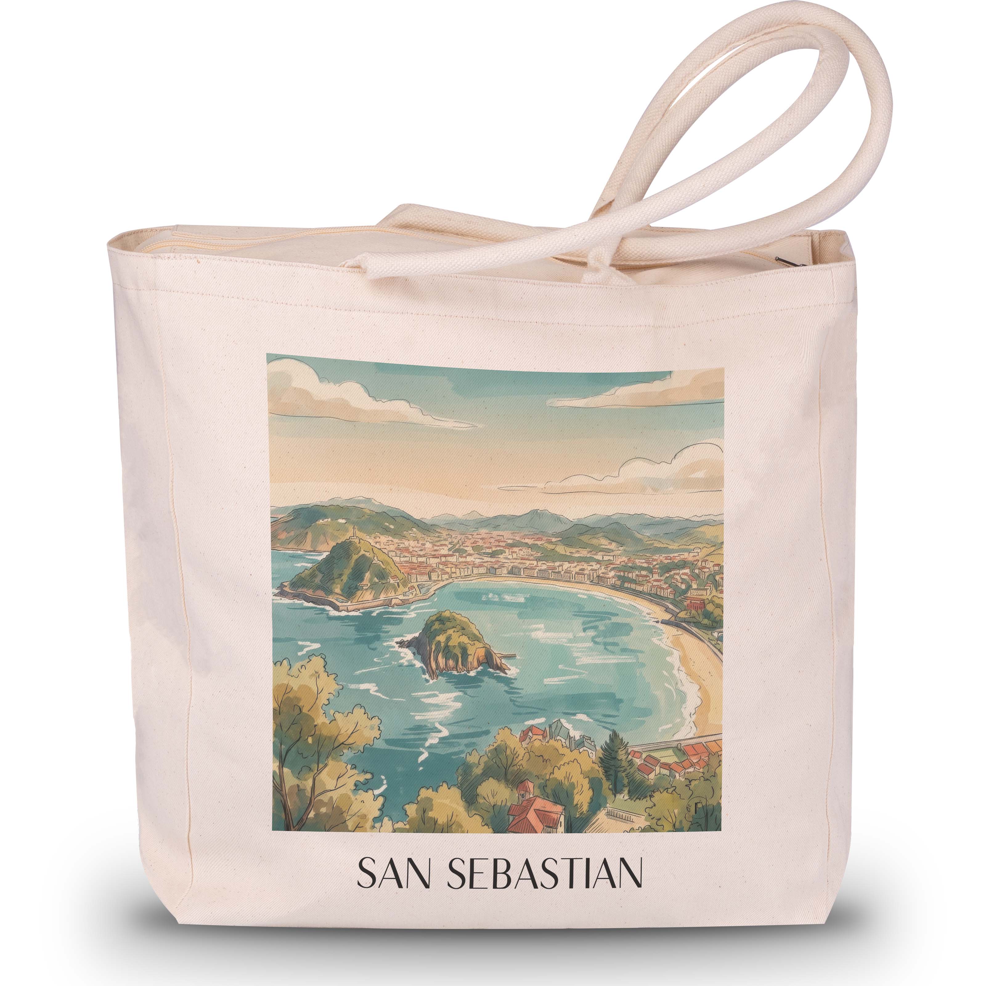 San Sebastian - Spanien Tote Bag - Einkaufstasche im Aquarell Stil - favplace