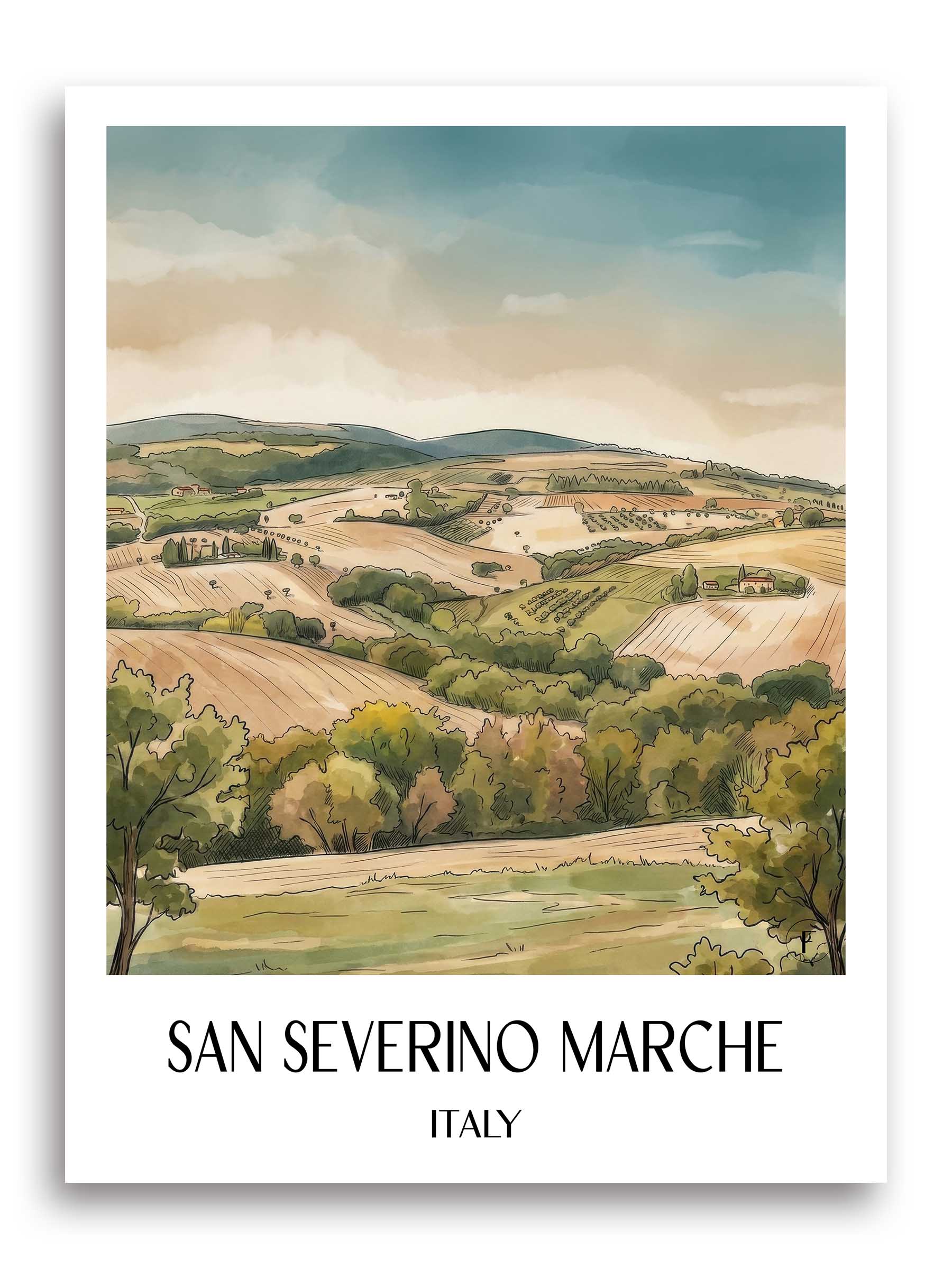 San Severino Marche Poster - Marken - Italien Kunstdruck - Aquarell von A4 bis A1 - favplace