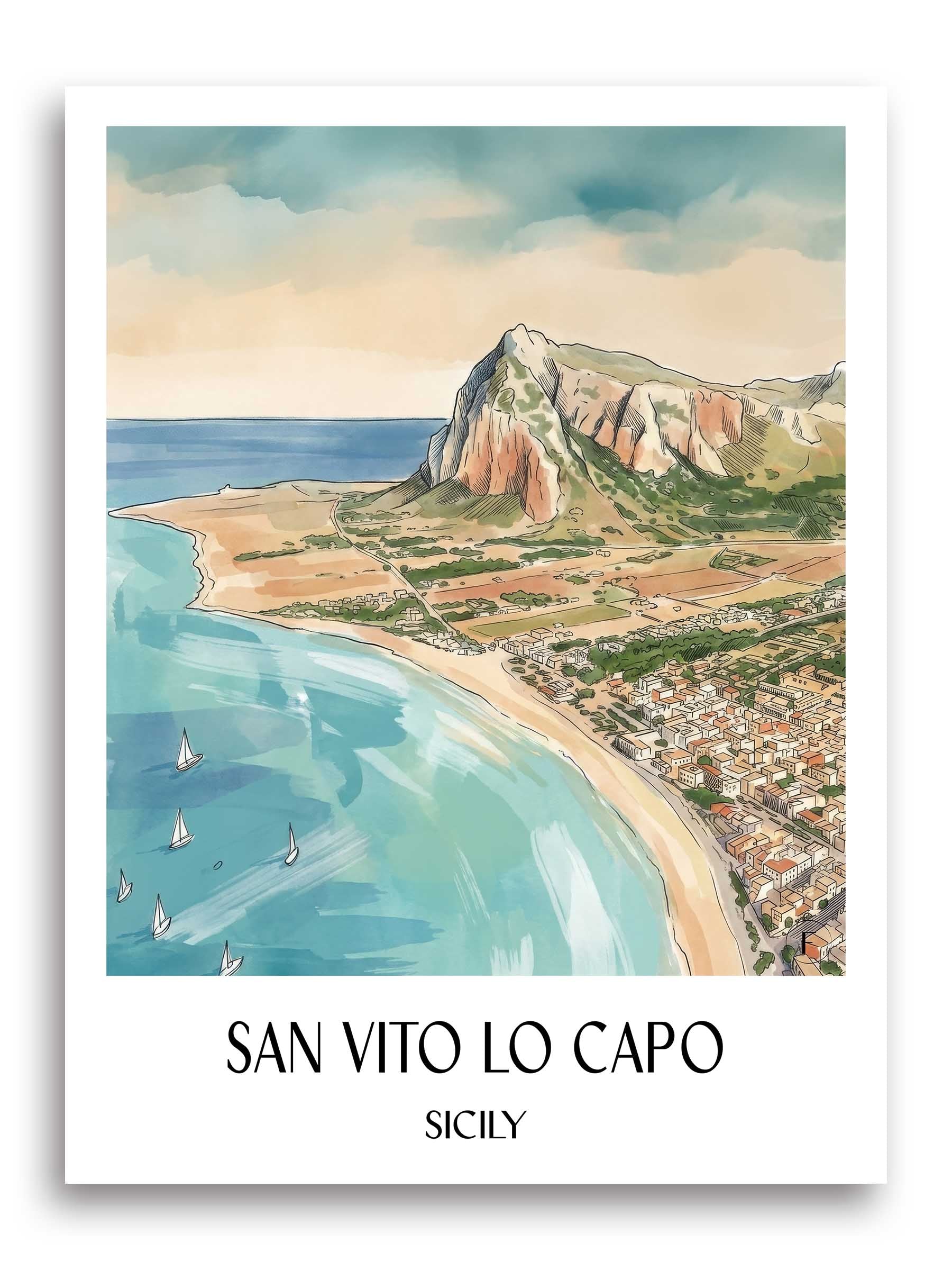 San Vito Lo Capo Poster - Sizilien - Italien Kunstdruck - Aquarell von A4 bis A1 - favplace
