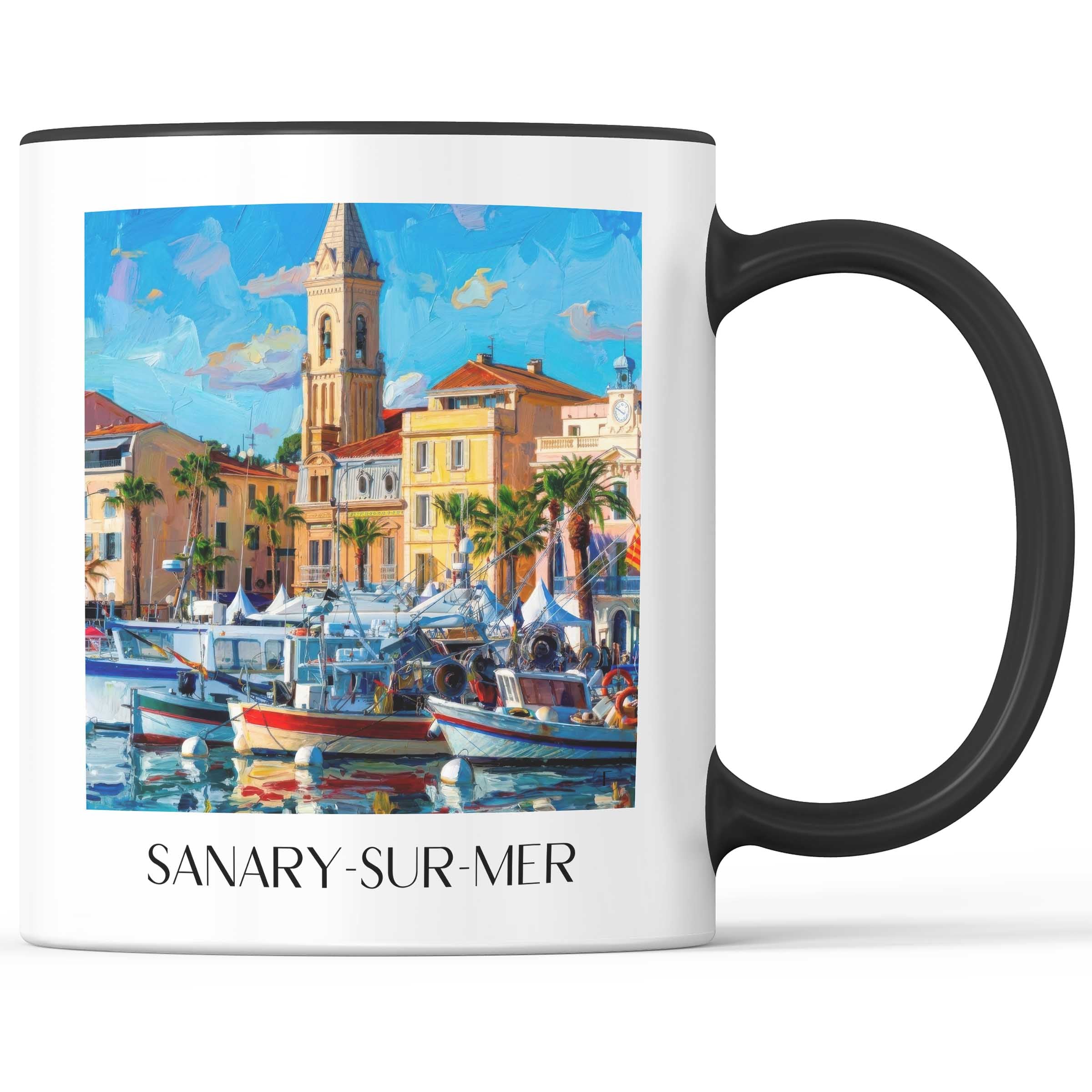 Sanary-sur-Mer Kaffeebecher - Côte Provençale - Frankreich Becher - Kaffeetasse im Ölgemälde Stil - favplace