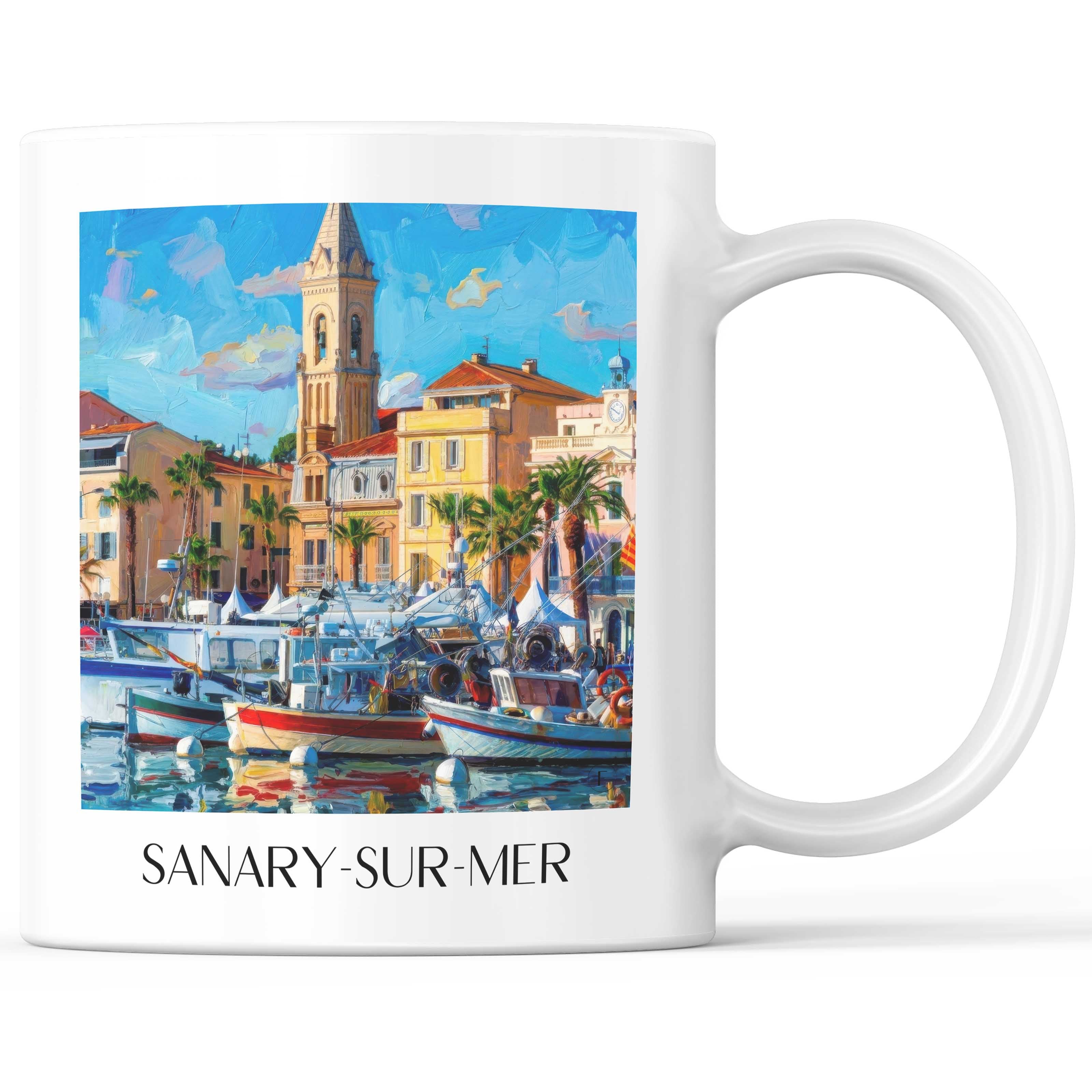 Sanary-sur-Mer Kaffeebecher - Côte Provençale - Frankreich Becher - Kaffeetasse im Ölgemälde Stil - favplace