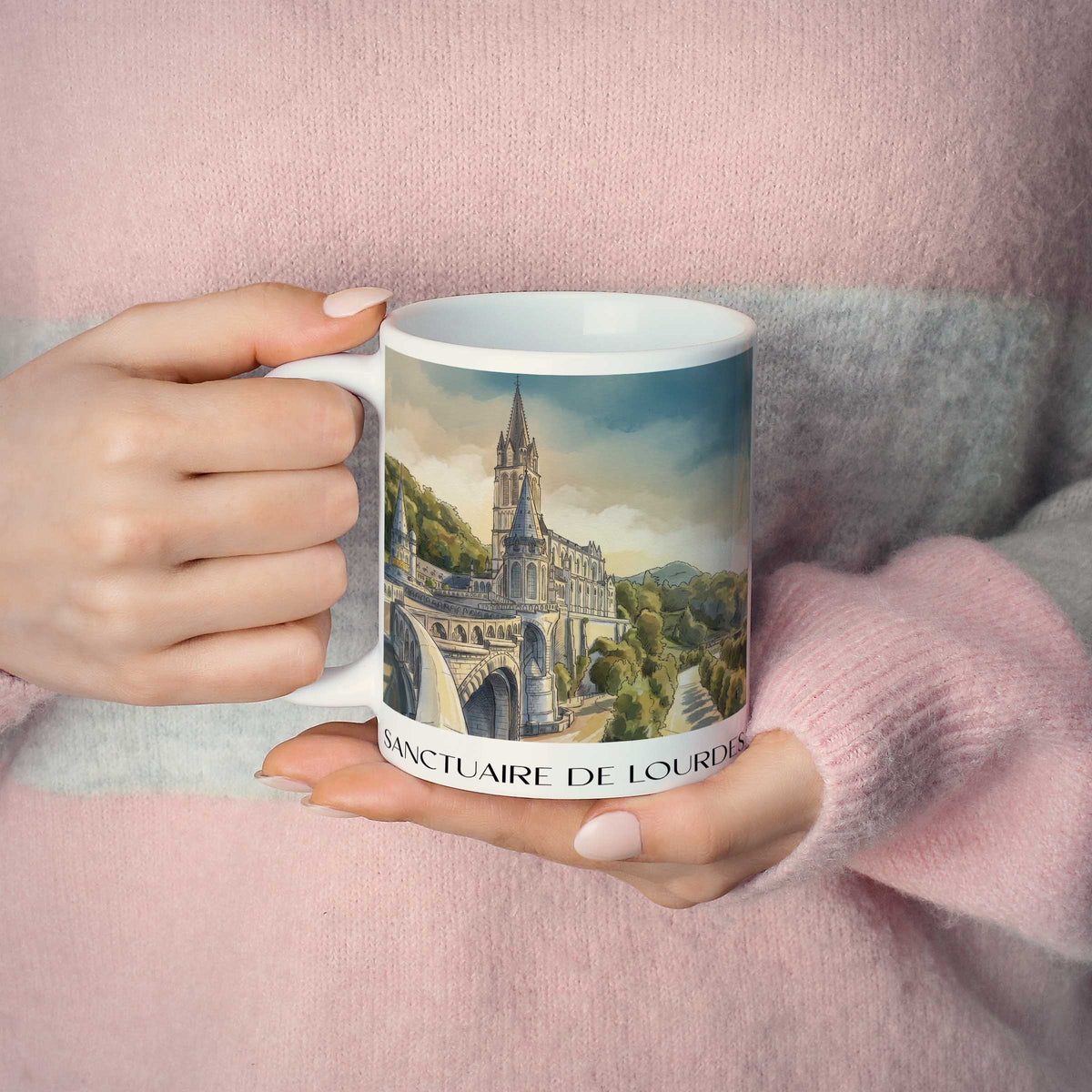 sanctuaire-de-lourdes-okzitanien-frankreich-kaffeebecher-aquarell
