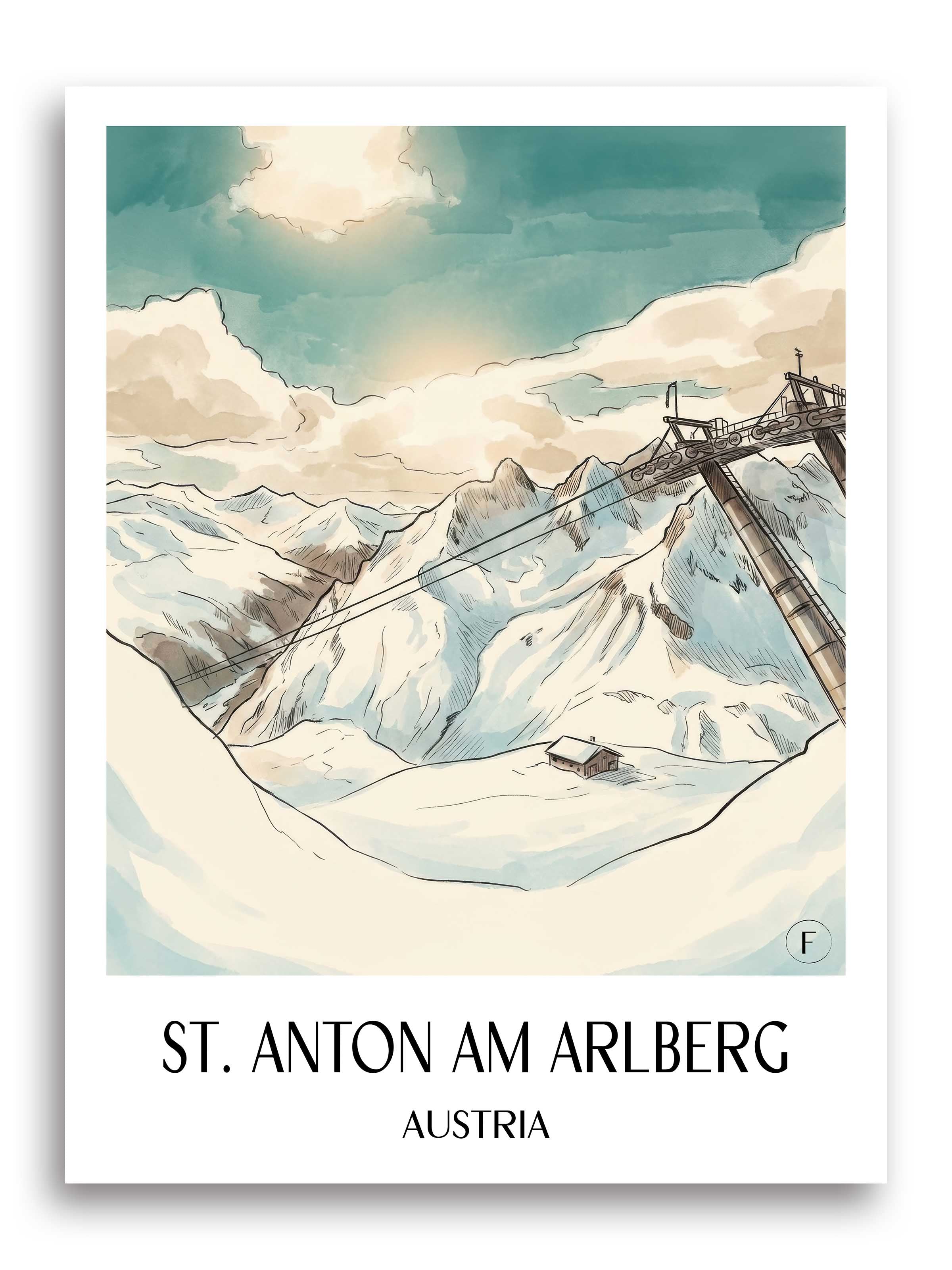 Sankt Anton am Arlberg Poster - Tirol - Österreich Kunstdruck - Aquarell von A4 bis A1 - favplace
