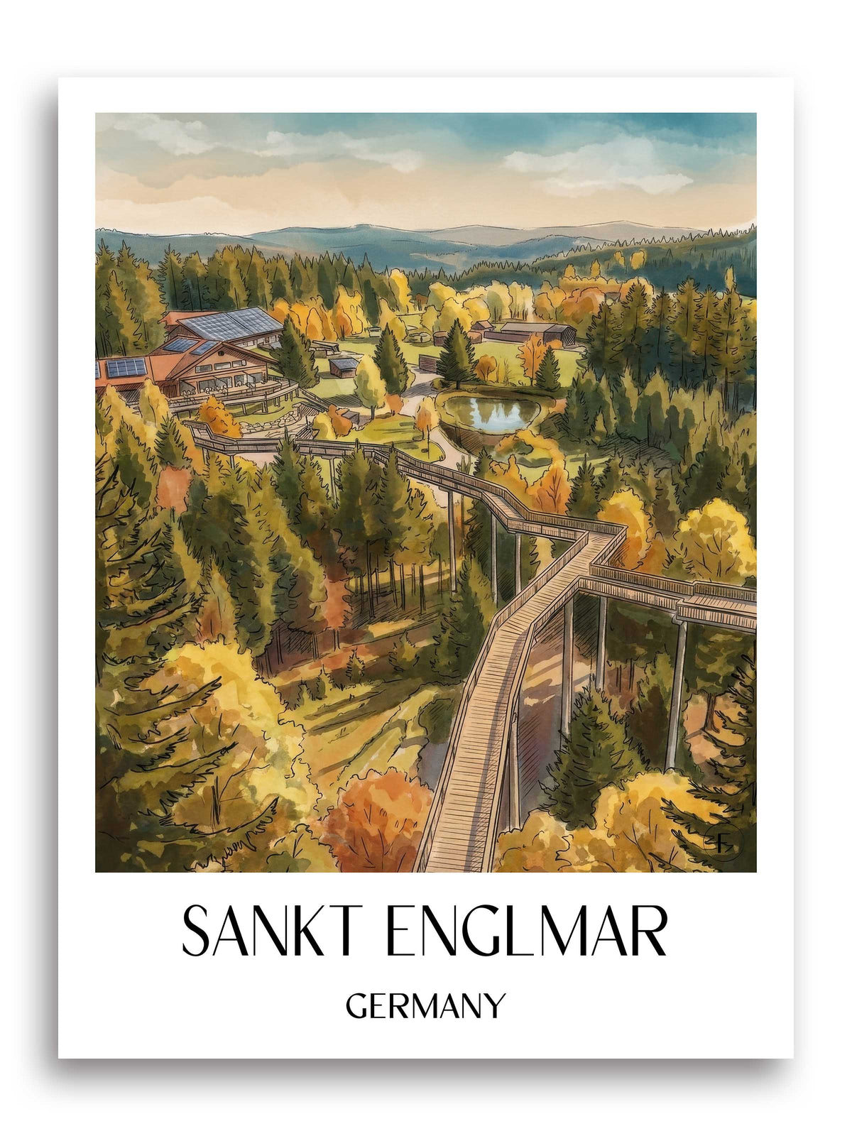 Sankt Englmar Poster - Bayerischer Wald - Deutschland Kunstdruck - Aquarell von A4 bis A1 - favplace