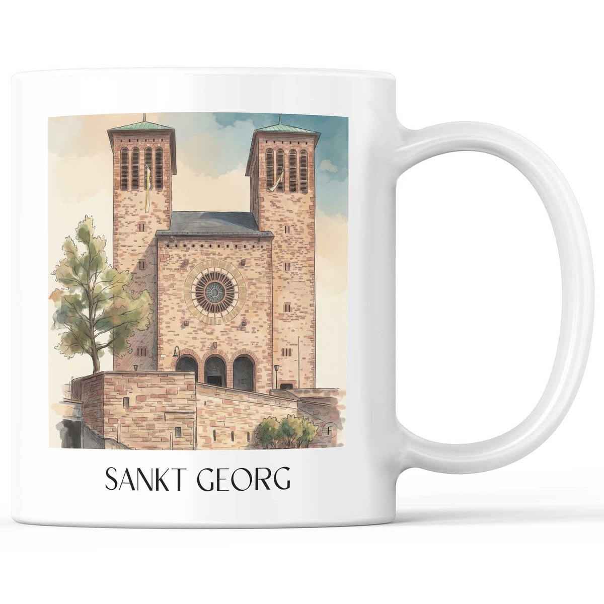 Sankt Georg Kaffeebecher - Bensheim - Deutschland Becher - Kaffeetasse im Aquarell Stil - favplace