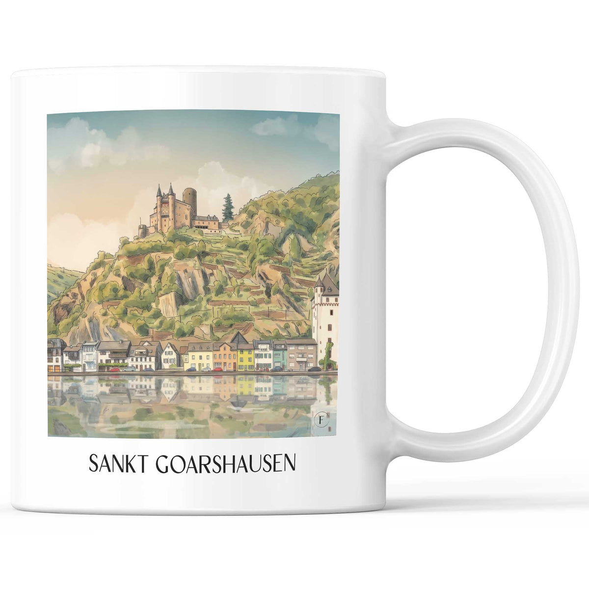Sankt Goarshausen Kaffeebecher - Oberes Mittelrheintal - Deutschland Becher - Kaffeetasse im Aquarell Stil - favplace