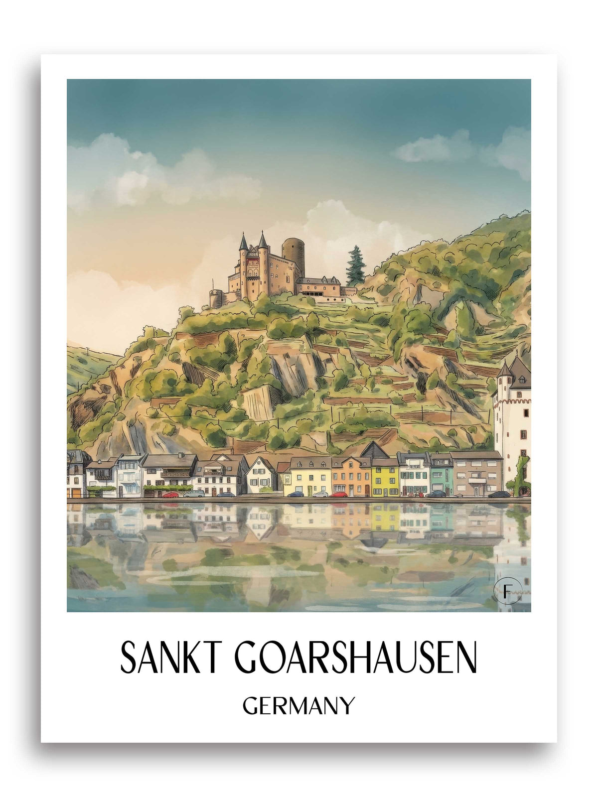 Sankt Goarshausen Poster - Oberes Mittelrheintal - Deutschland Kunstdruck - Aquarell von A4 bis A1 - favplace