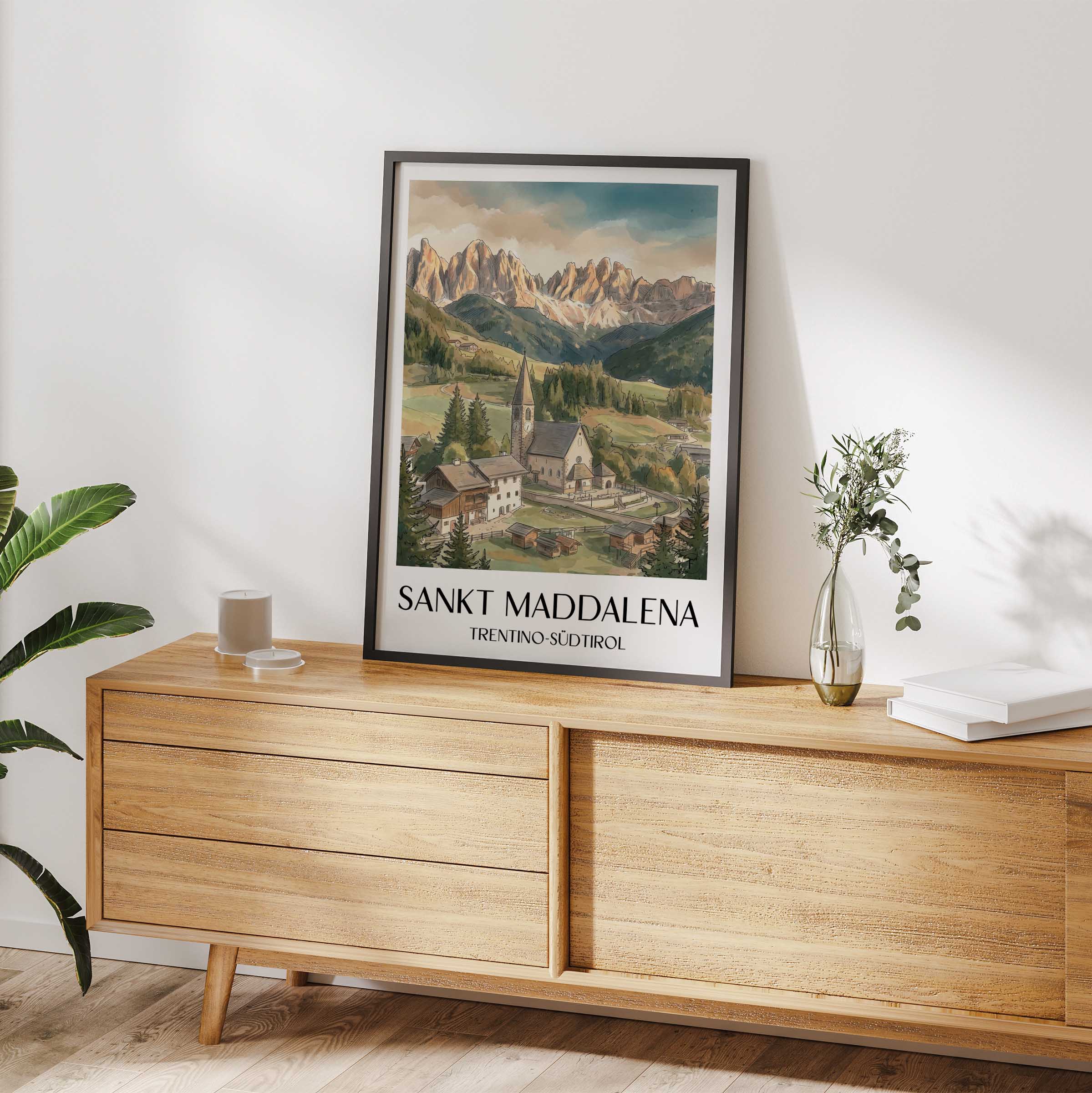 sankt-maddalena-trentino-südtirol-italien-poster-aquarell