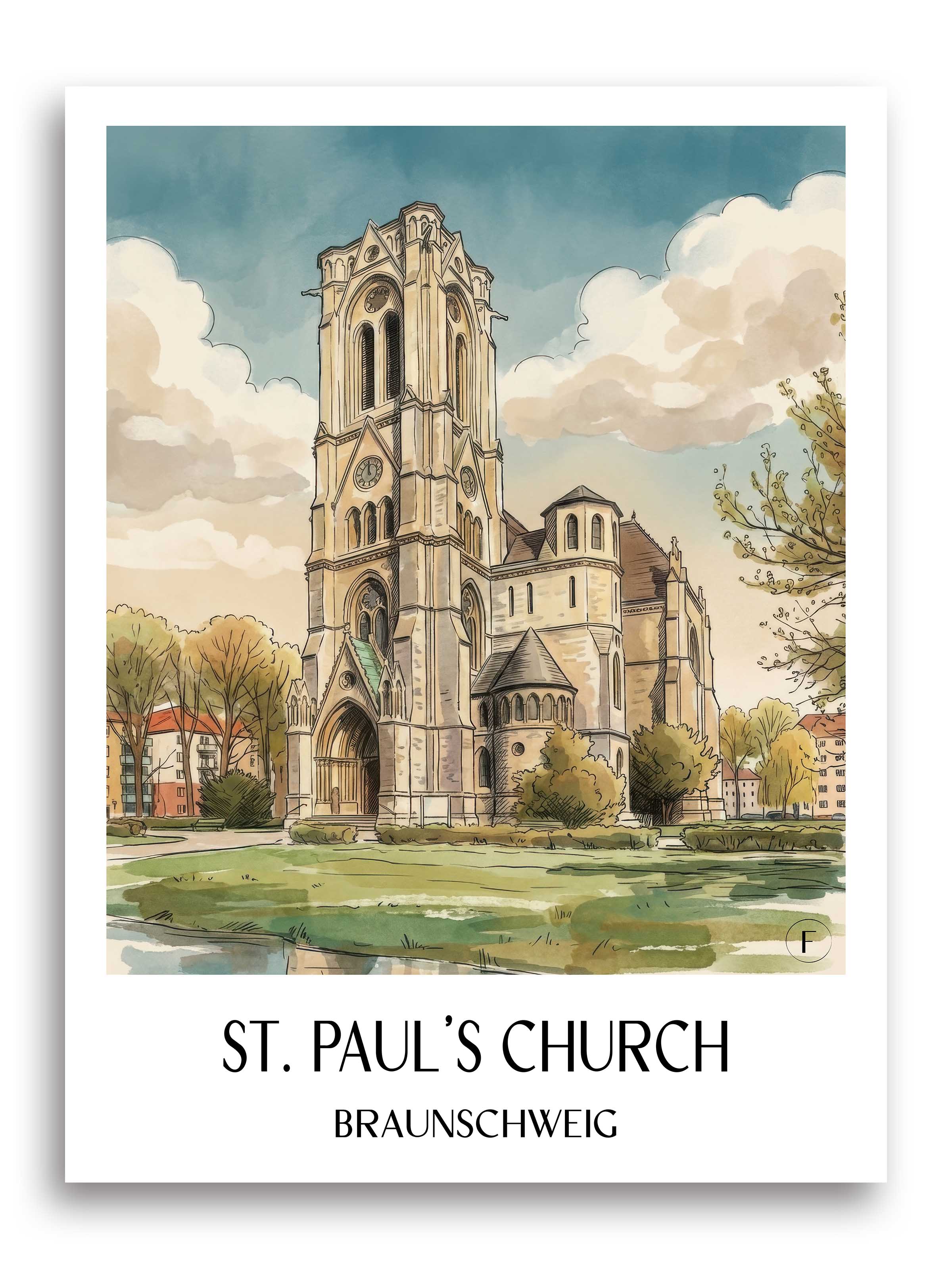 Sankt Pauli Kirche Poster - Braunschweig - Deutschland Kunstdruck - Aquarell von A4 bis A1 - favplace