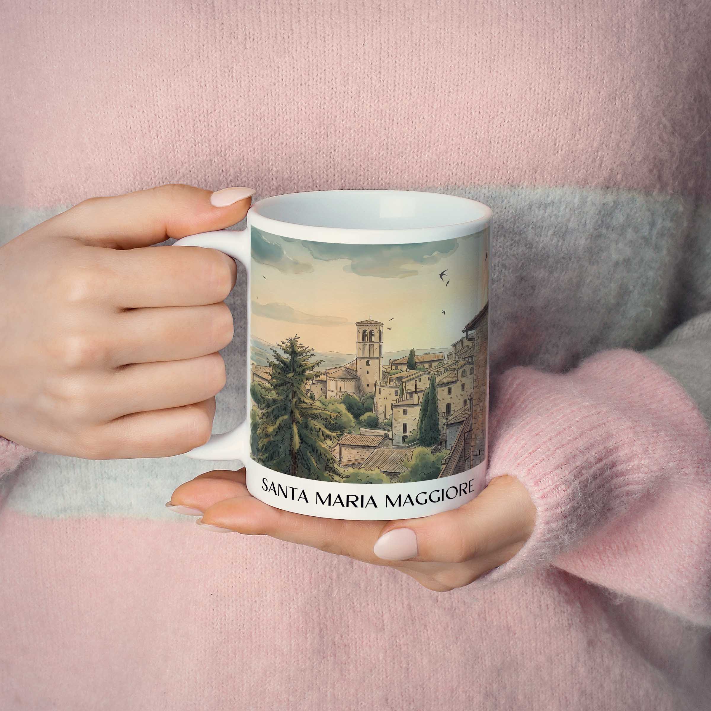 santa-maria-maggiore-assisi-italien-kaffeebecher-aquarell