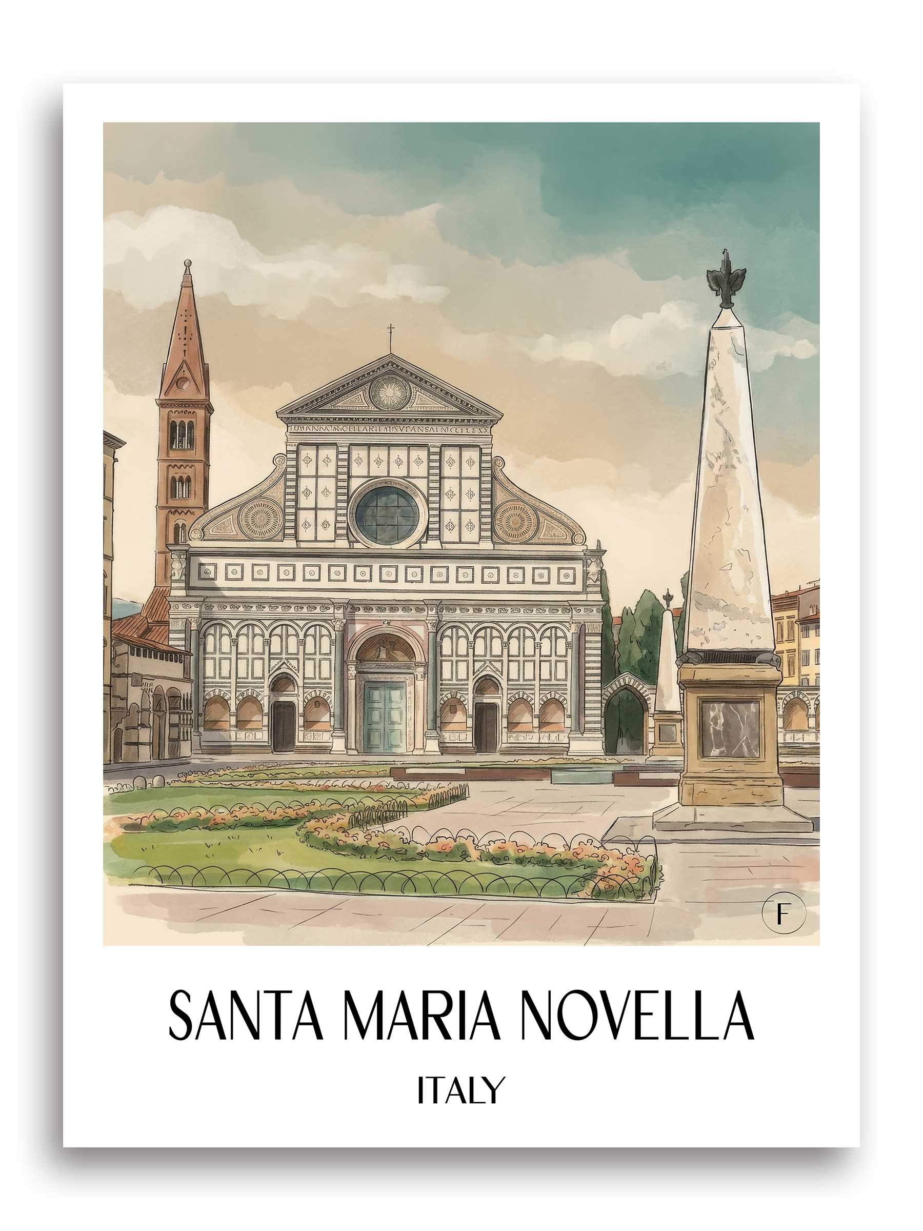 Santa Maria Novella Poster - Florenz - Italien Kunstdruck - Aquarell von A4 bis A1 - favplace