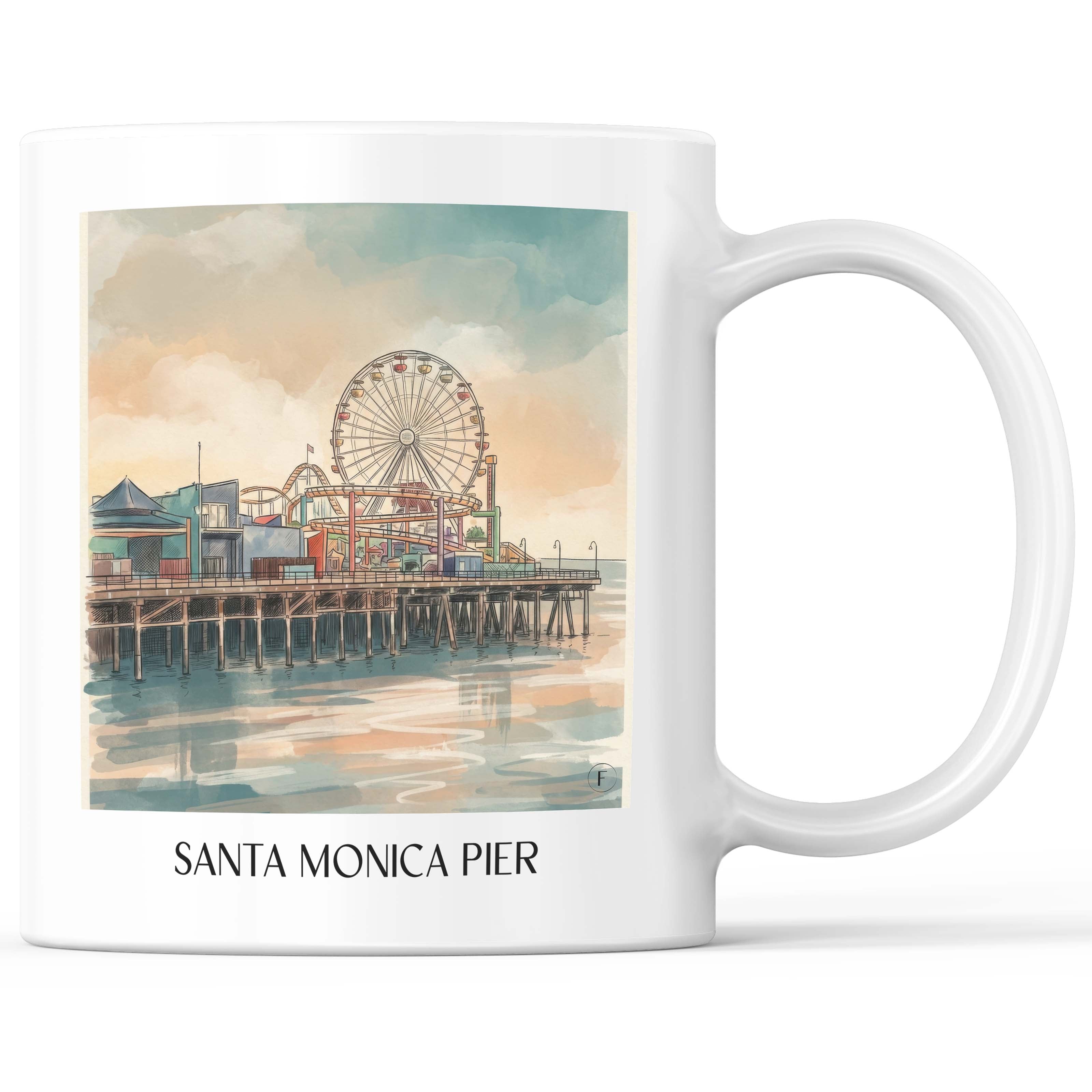 Santa Monica Pier Kaffeebecher - Californien - USA Becher - Kaffeetasse im Aquarell Stil - favplace
