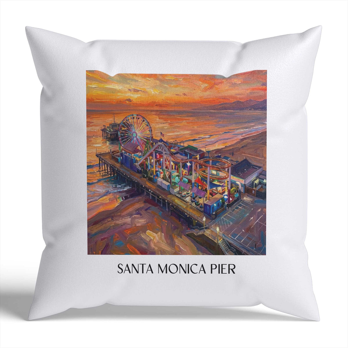 Santa Monica Pier Kissenhülle - Zierkissen Bezug - USA - USA Kissen bzw. Kissenbezug im Ölgemälde Stil - favplace