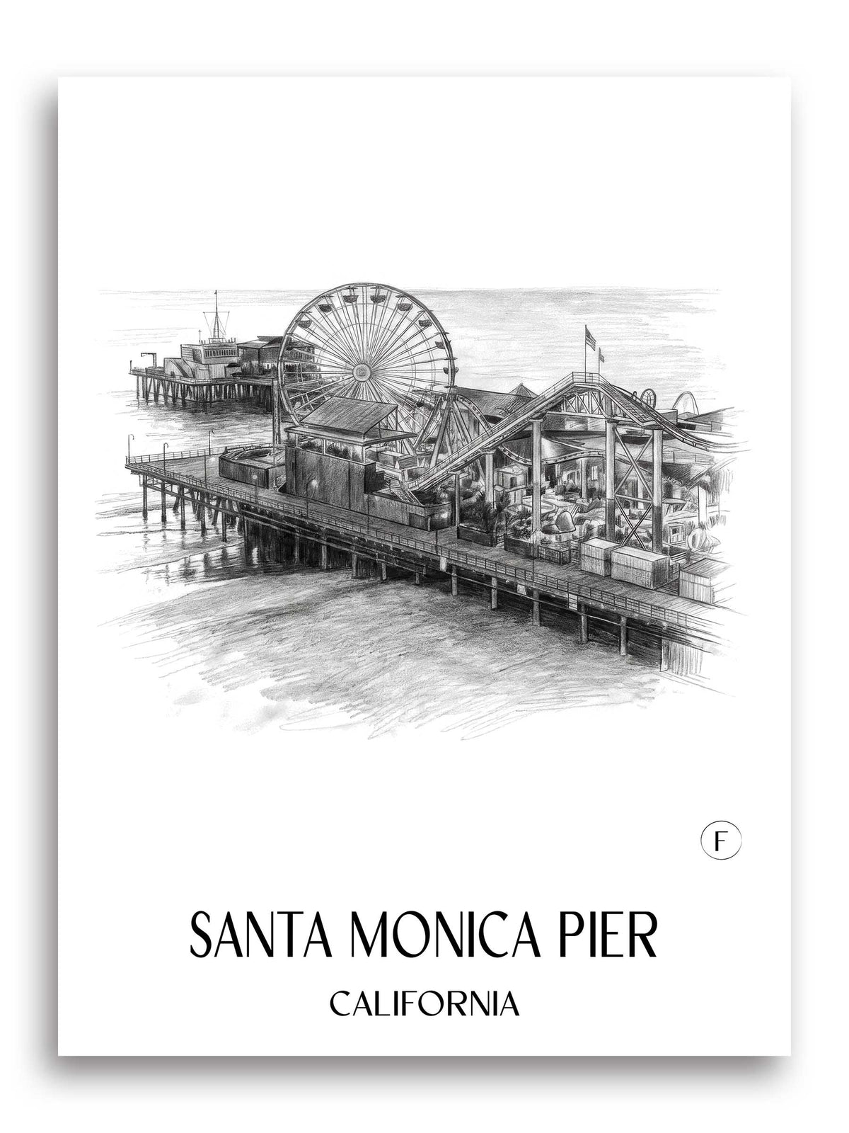 Santa Monica Pier Poster - Californien - USA Kunstdruck - Zeichnung von A4 bis A1 - favplace