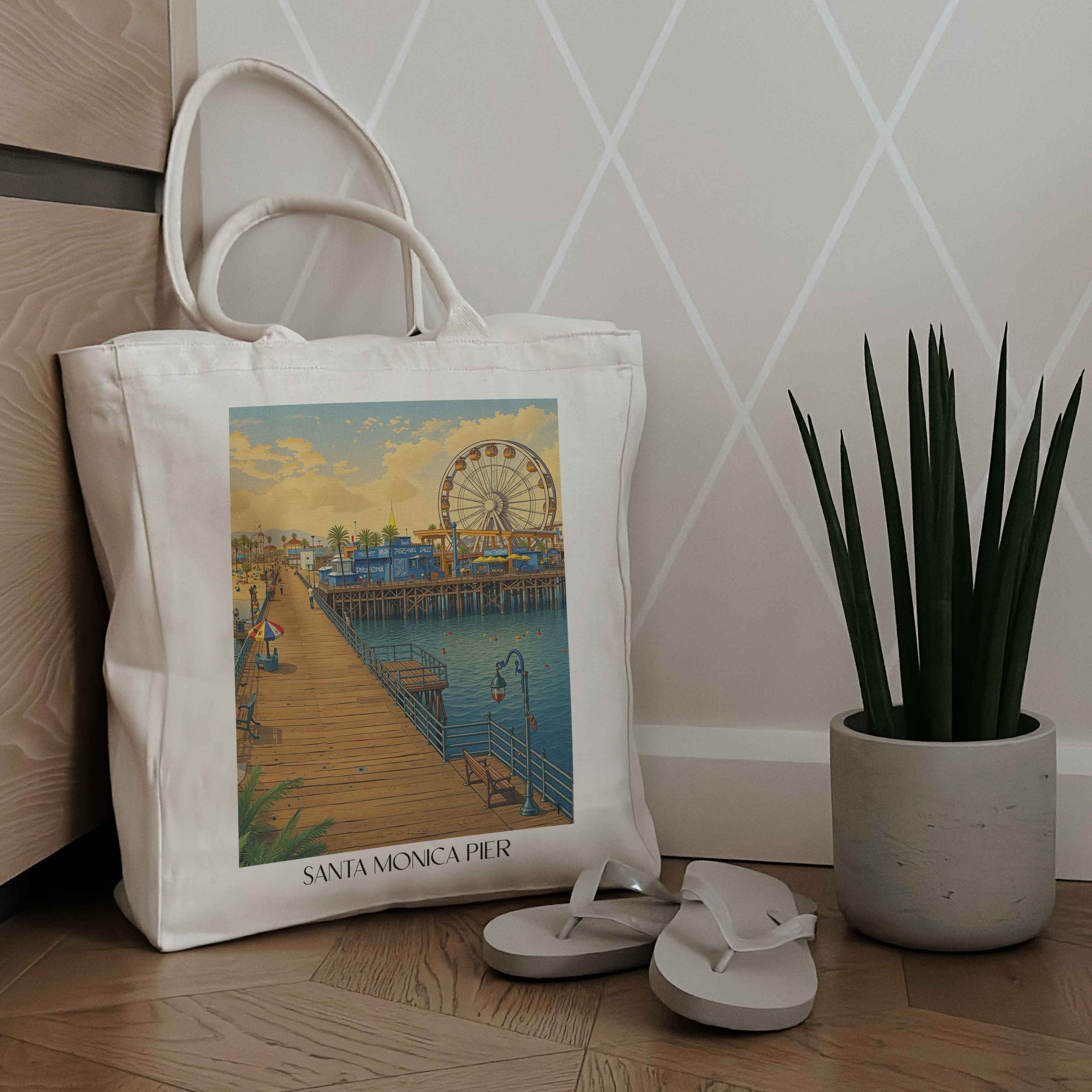 santa-monica-pier-californien-usa-einkaufstasche-aquarell